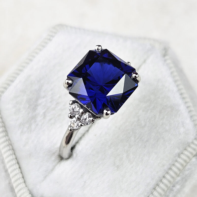 Lab grown sapphire and diamond ring — 4