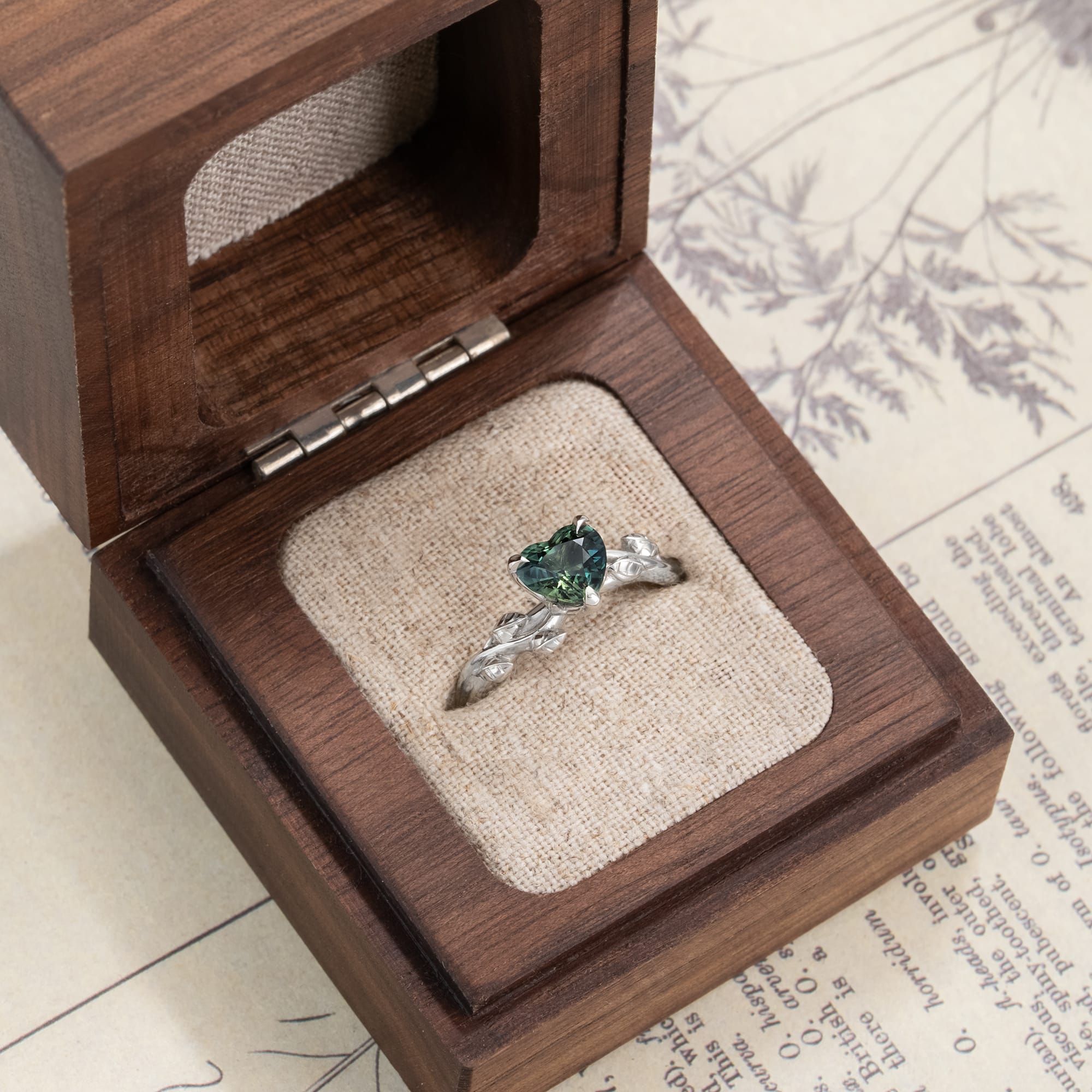 'Venus' Heart shape teal sapphire solitaire ring — 2