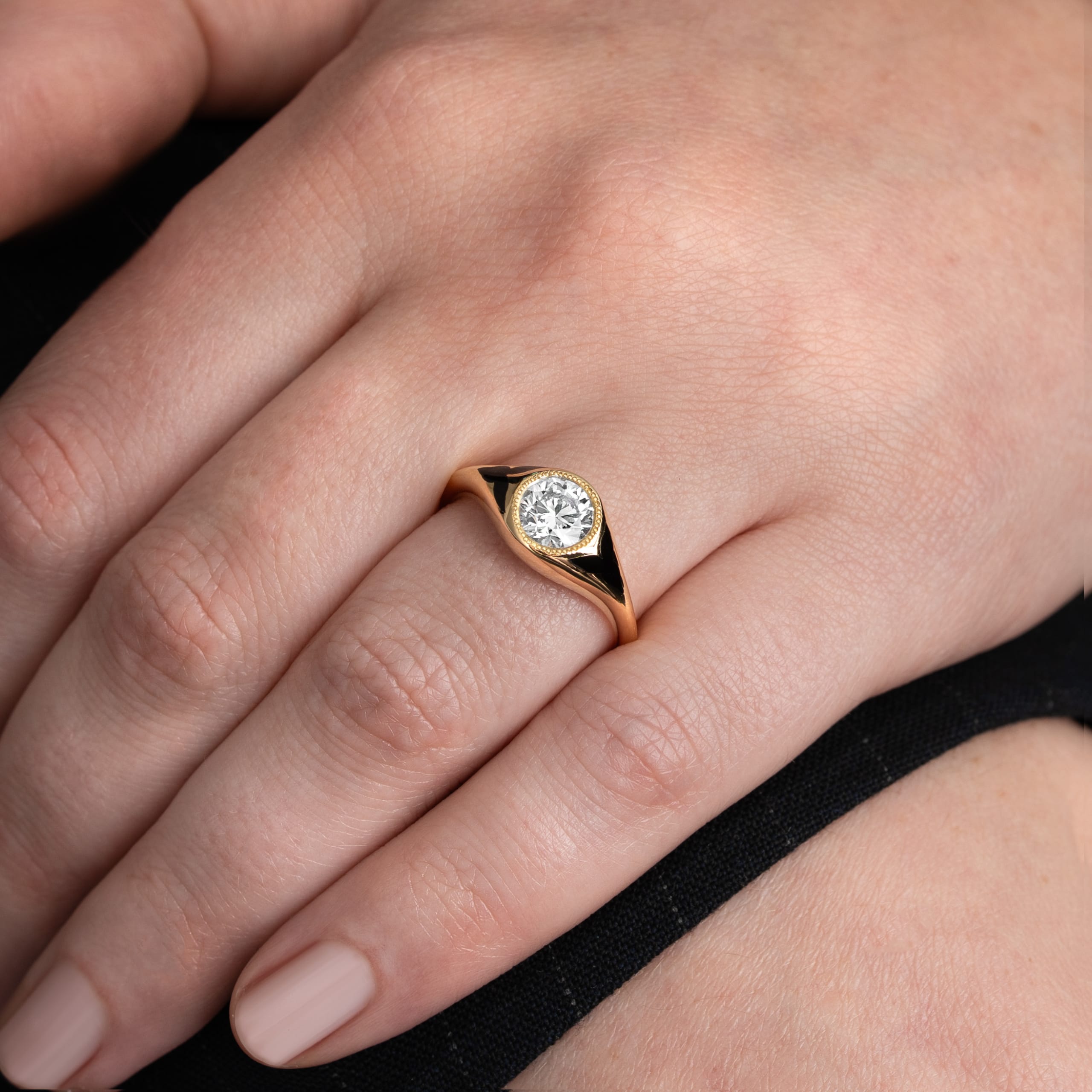 Black enamel Victorian inspired lab diamond signet ring — 4