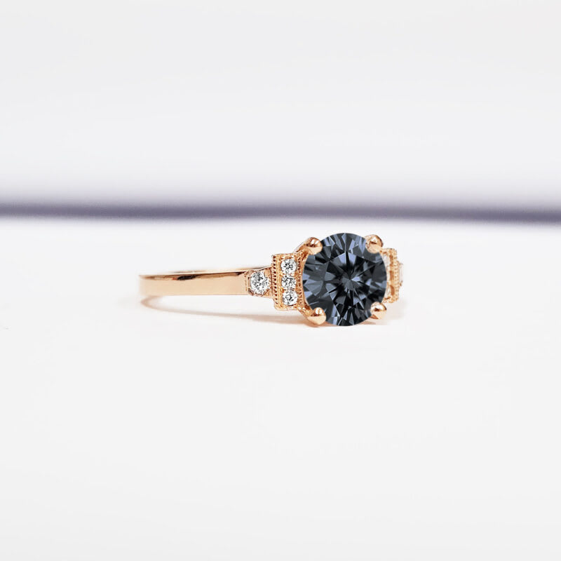 'Adelaide' Midnight grey moissanite and diamond engagement  - alternate view