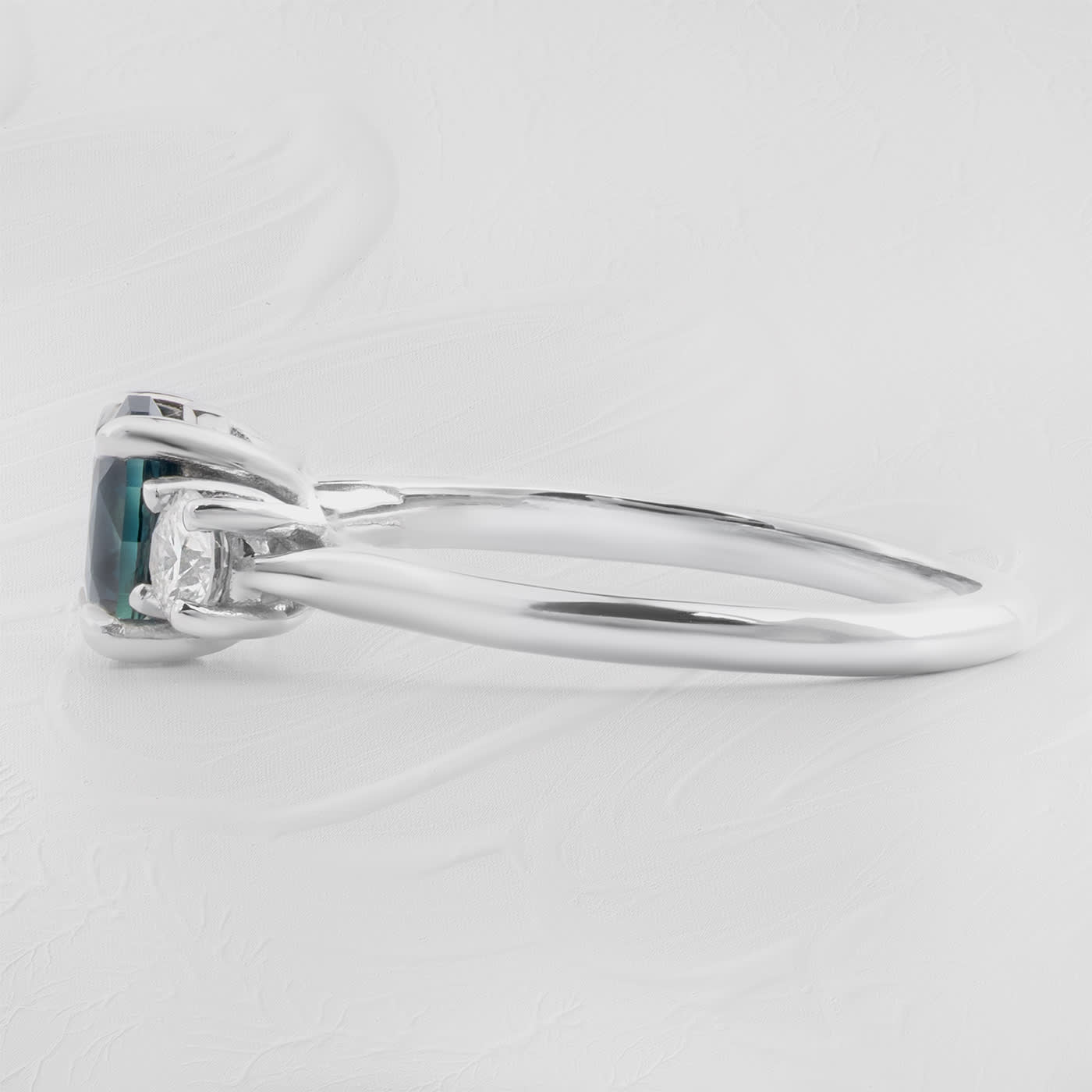 Precision teal sapphire and diamond ring — 3