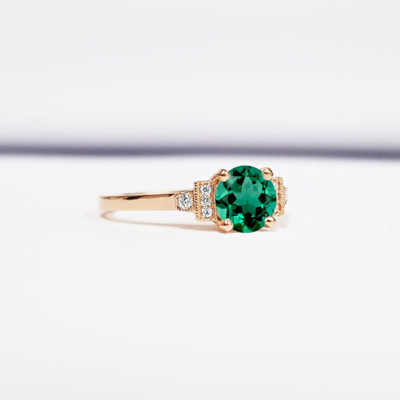 'Adelaide' Emerald and diamond engagement ring — 3