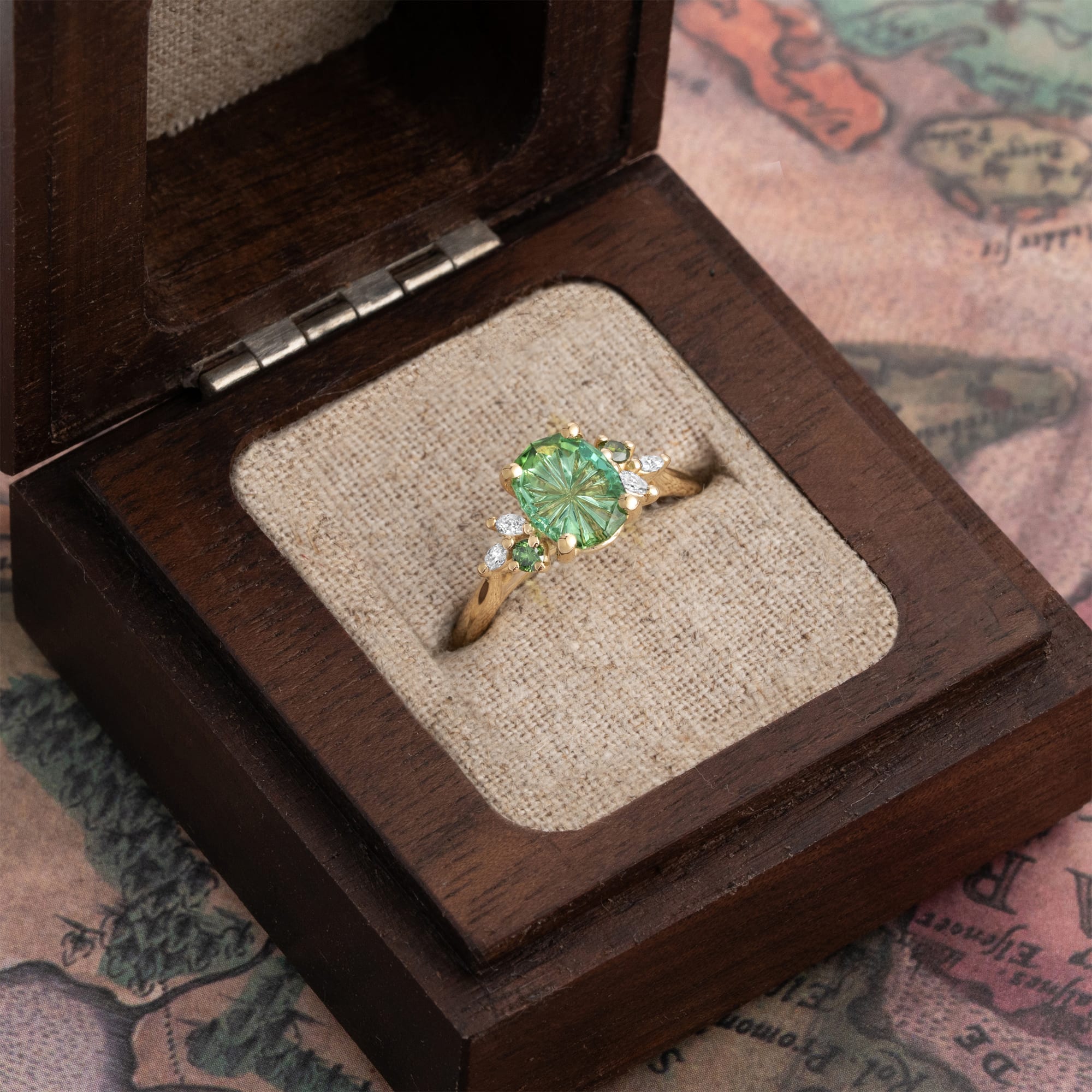 'Dawnflower' Fantasy cut sapphire and diamond ring in 18ct yellow gold — 2
