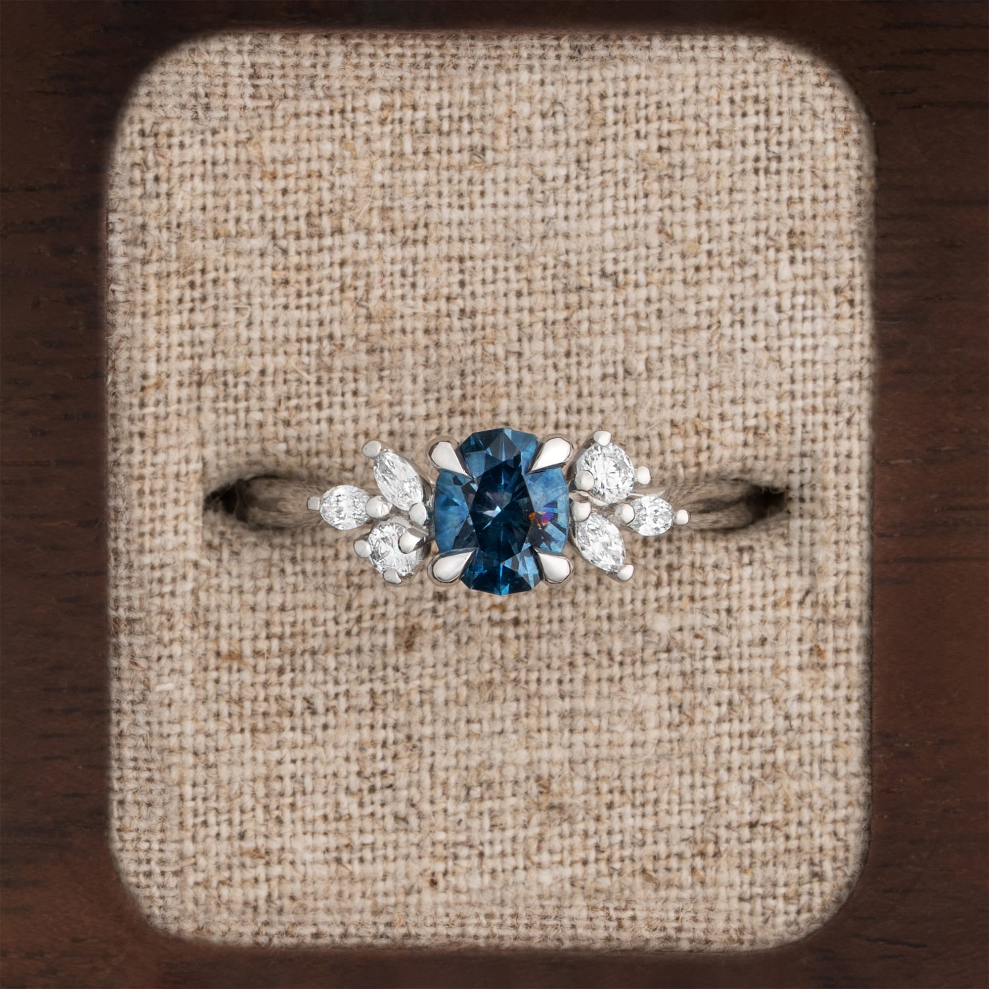 'Dawnflower' Unique Montana sapphire and diamond ring