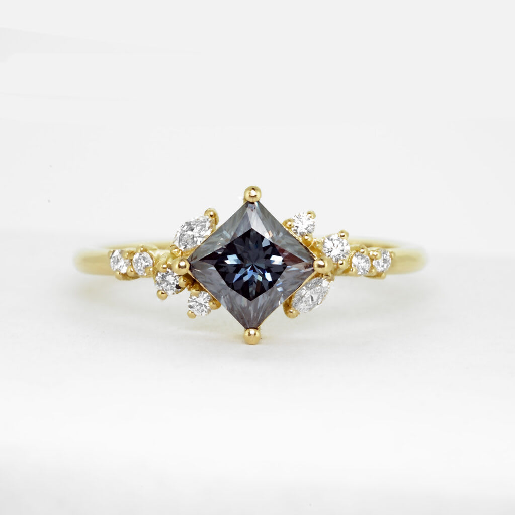 Princess cut midnight moissanite and diamond engagement ring — 1