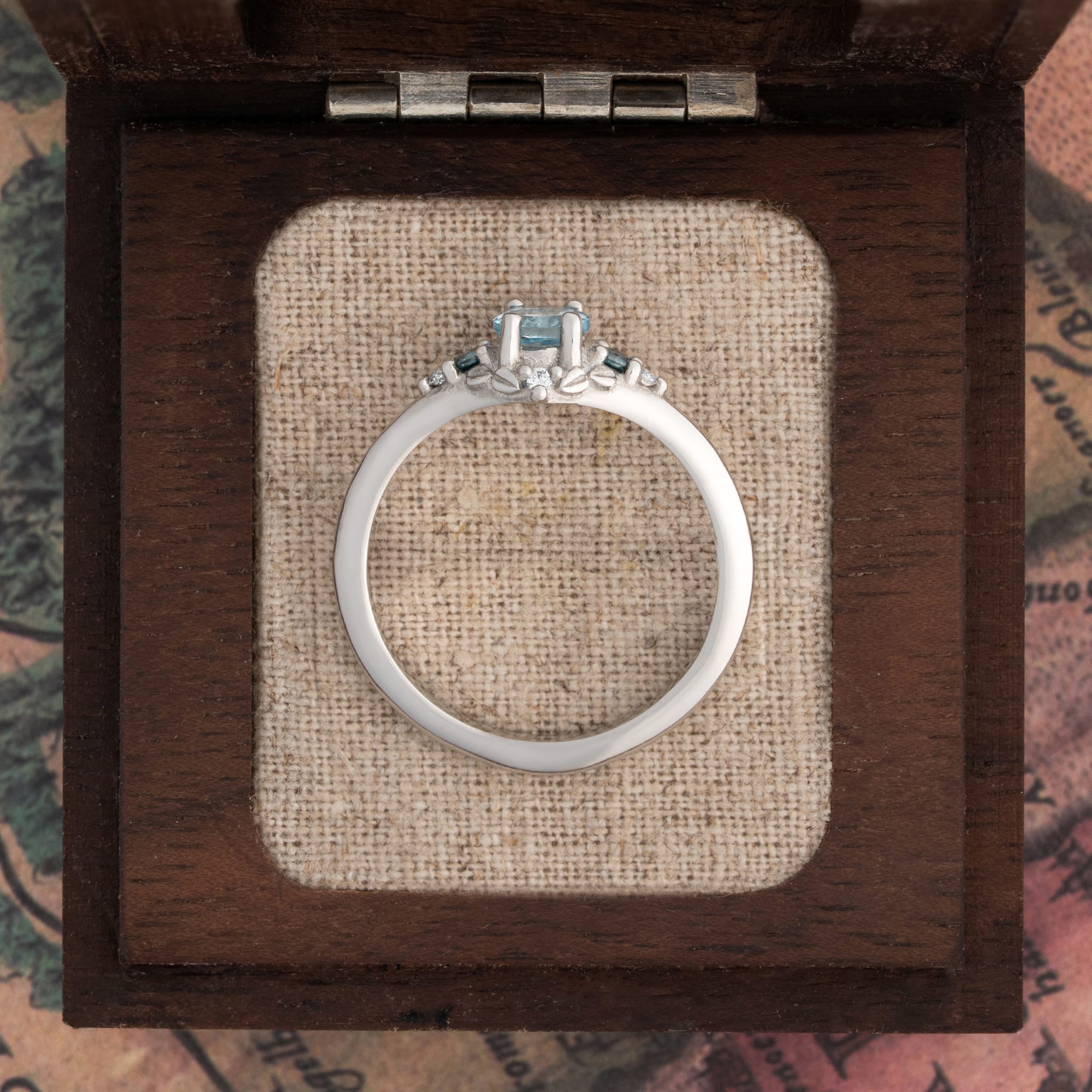 'Forest Vow' Aquamarine, Alexandrite and Diamond ring — 4