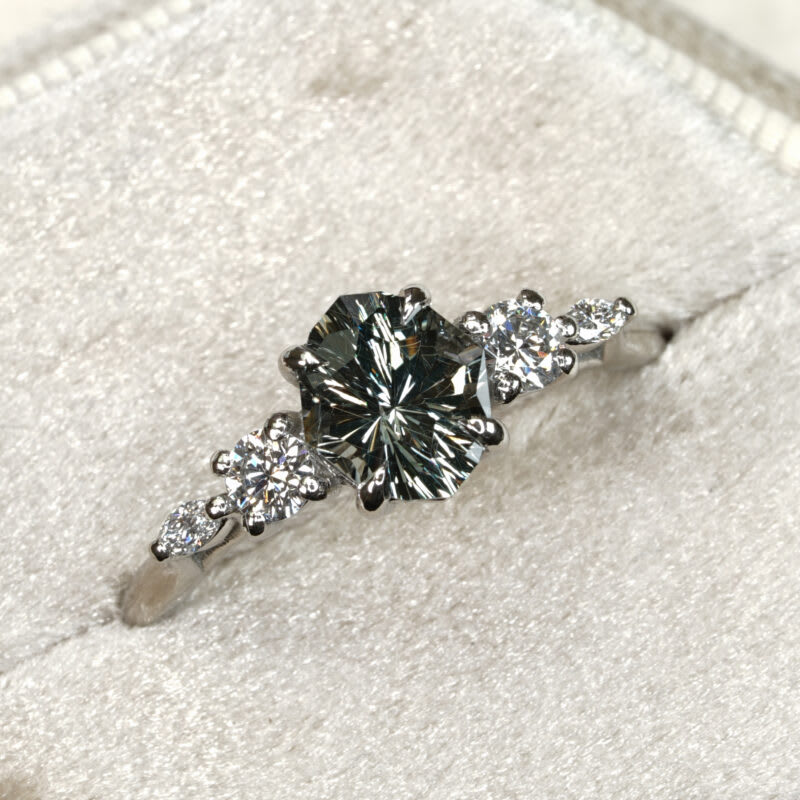 Galaxy cut steely seafoam sapphire and diamond ring — 3