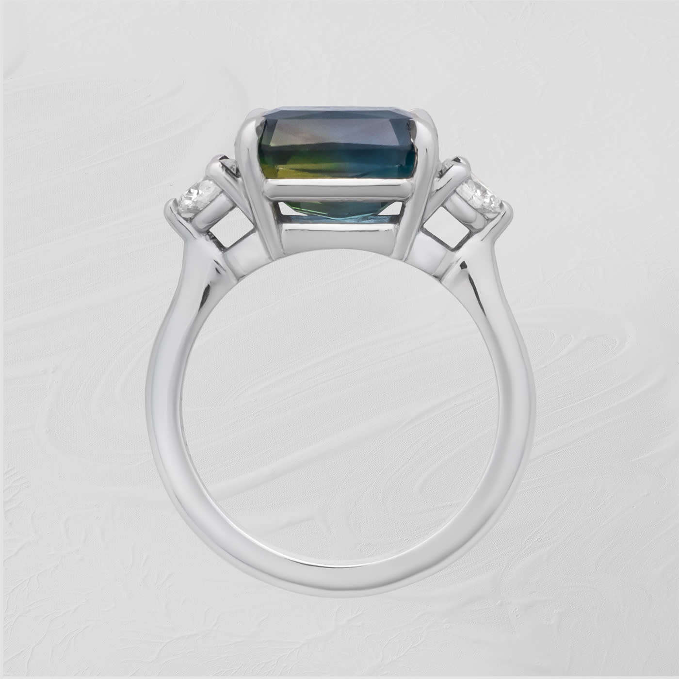 Octagon Bi colour sapphire and diamond trilogy ring  — 2