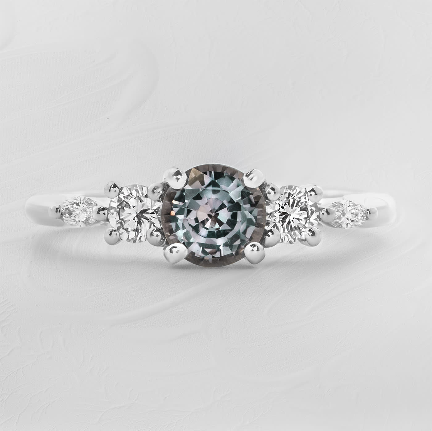 Grey-violet sapphire and diamond trellis ring  — 1