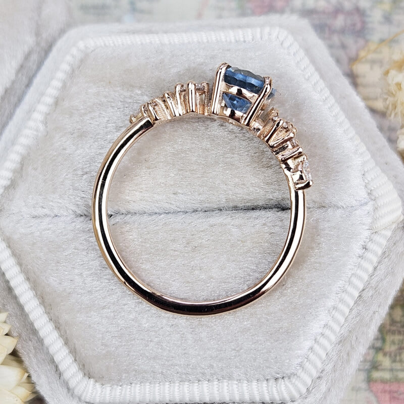 'Hazel' Aquamarine and diamond floral ring in 18ct rose gold - alternate view