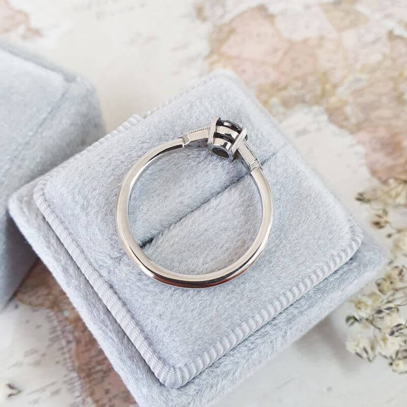 "The Victoria" - Midnight grey moissanite and diamond 1920s inspired ring — 5