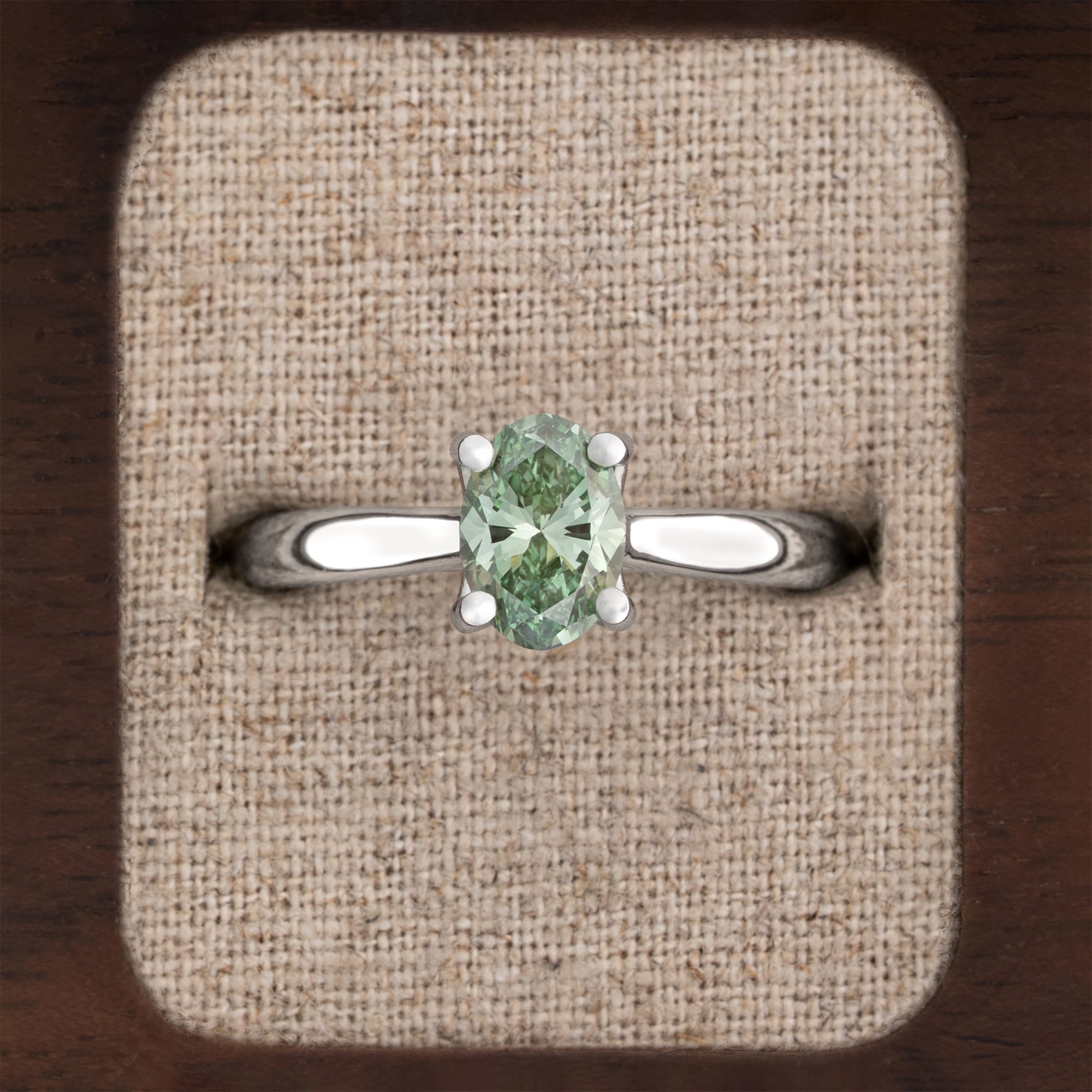 Oval green lab diamond solitaire ring  — 1