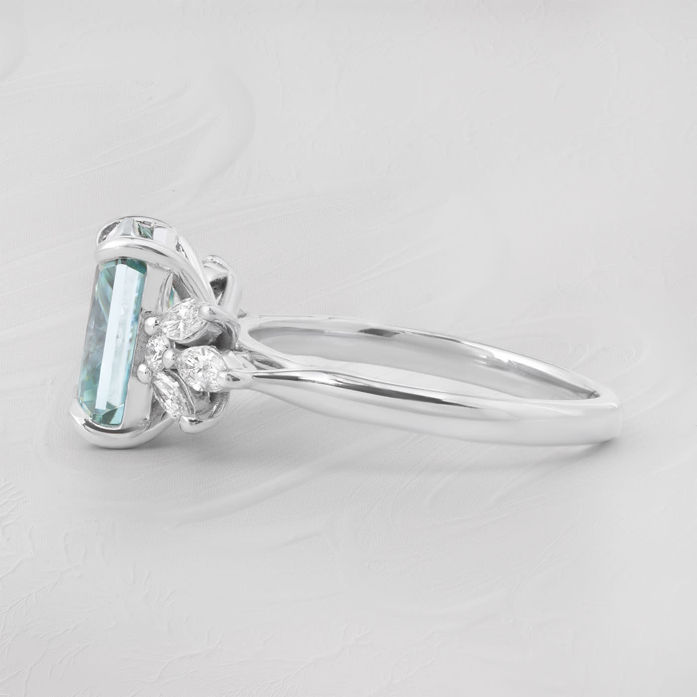 Radiant blue moissanite and diamond floral ring — 2