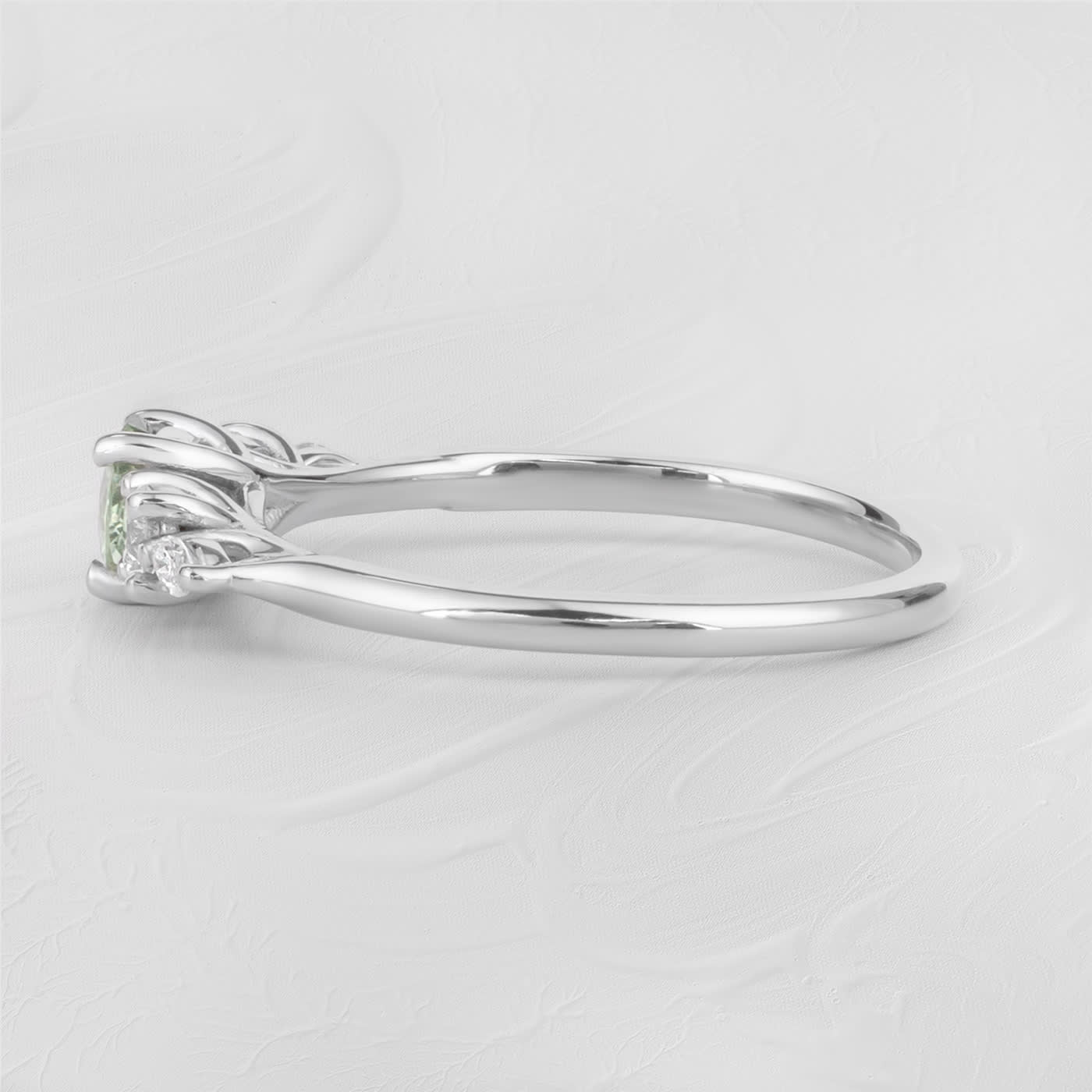 Precision cut seafoam green sapphire and diamond trellis ring  — 3