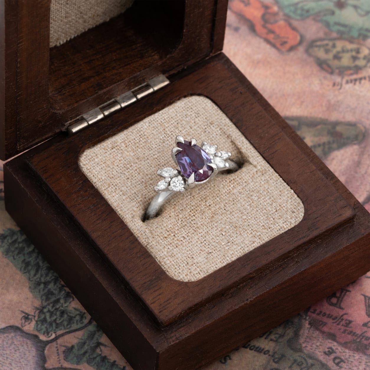 'Dawnflower' Pear alexandrite and diamond ring  — 2