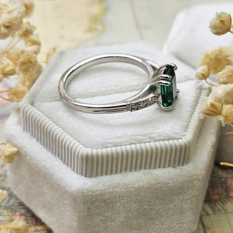 Lab grown emerald and diamond antique inspired ring — 3