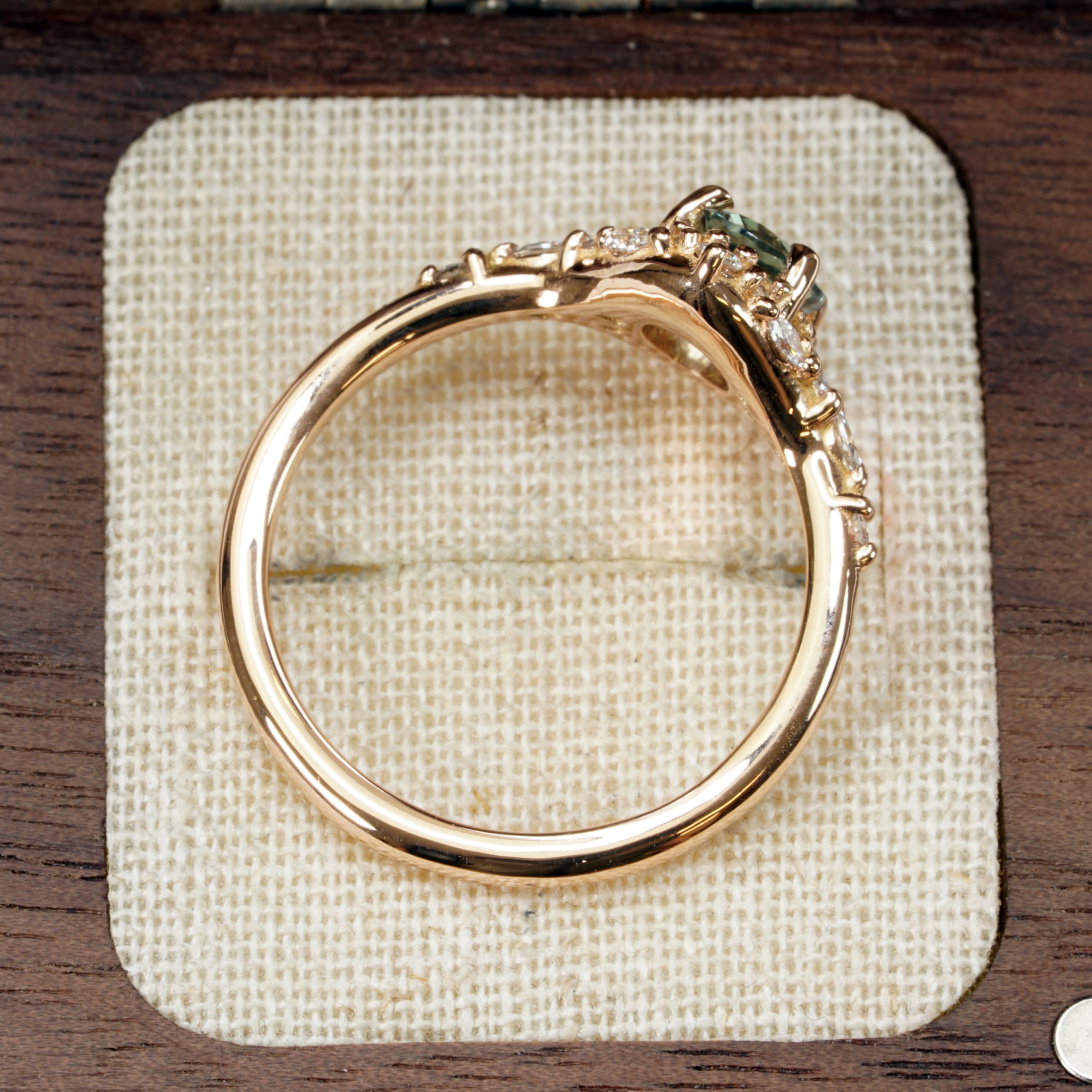 'Elderwood' Icy teal sapphire and diamond ring — 2