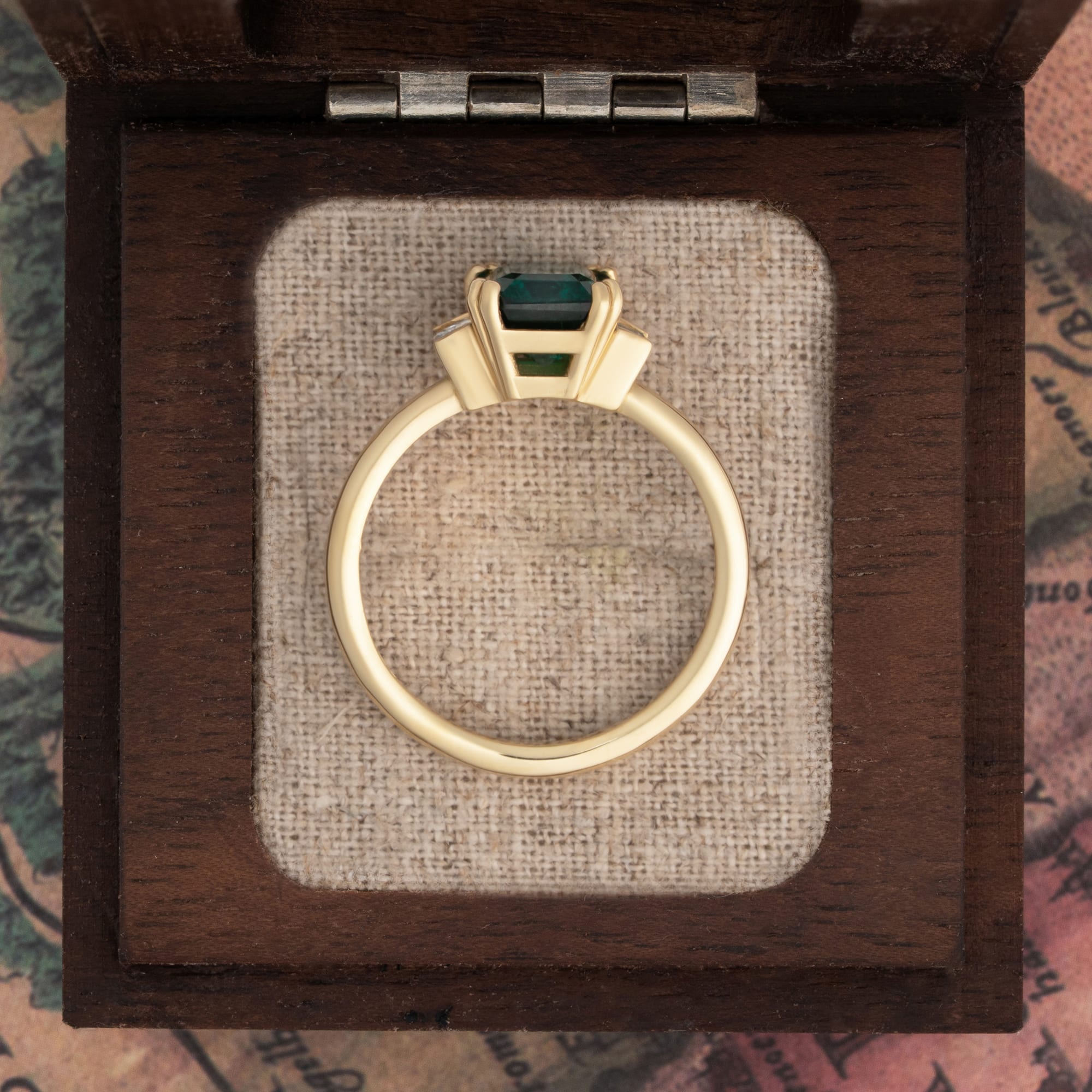 'Vivienne' Art deco inspired emerald and diamond ring — 4