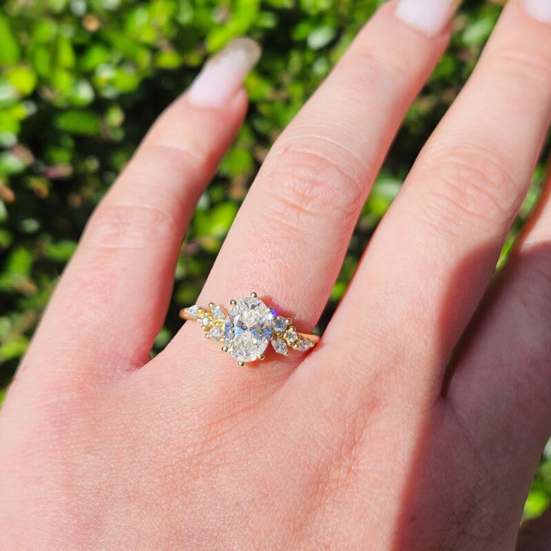 Oval lab grown diamond floral engagement ring - alternate view