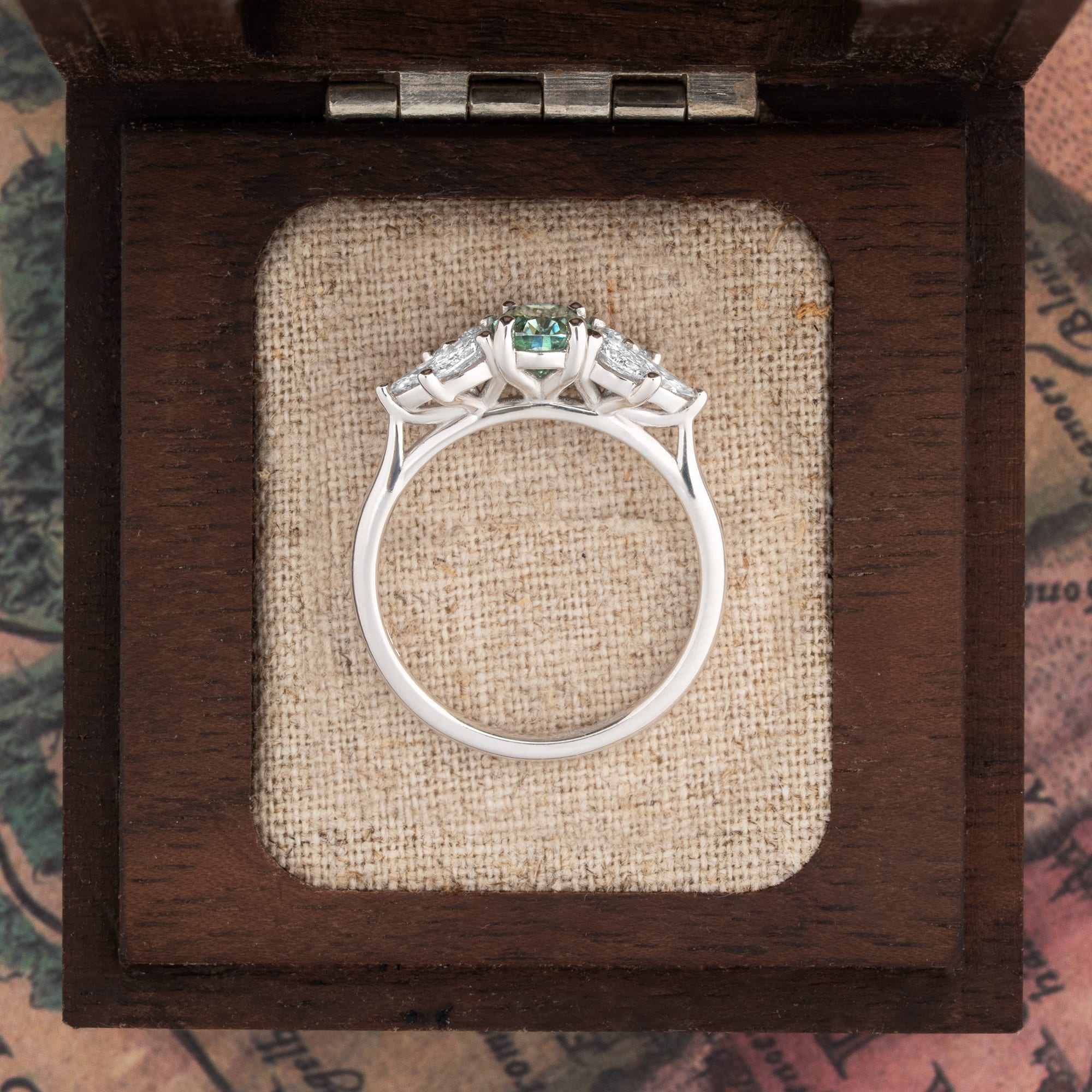 Light green moissanite and diamond floral ring — 3