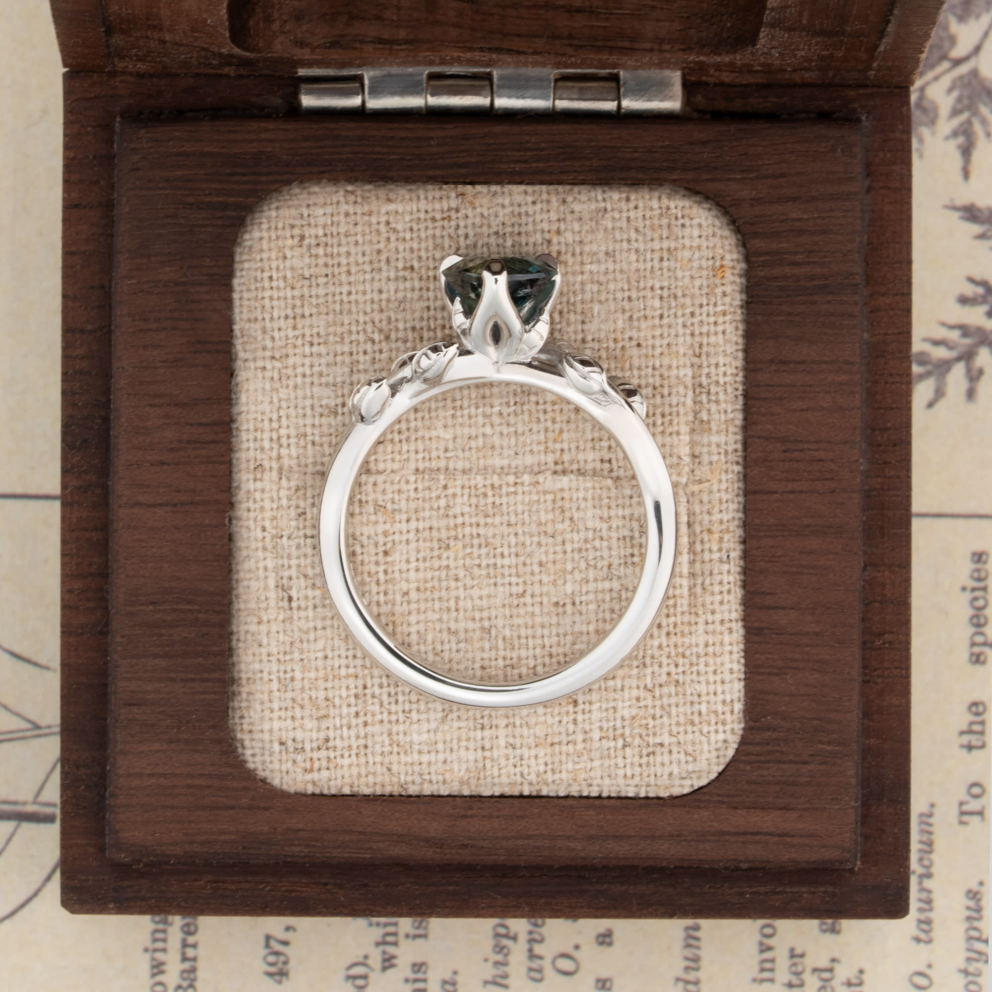'Venus' Heart shape teal sapphire solitaire ring — 3