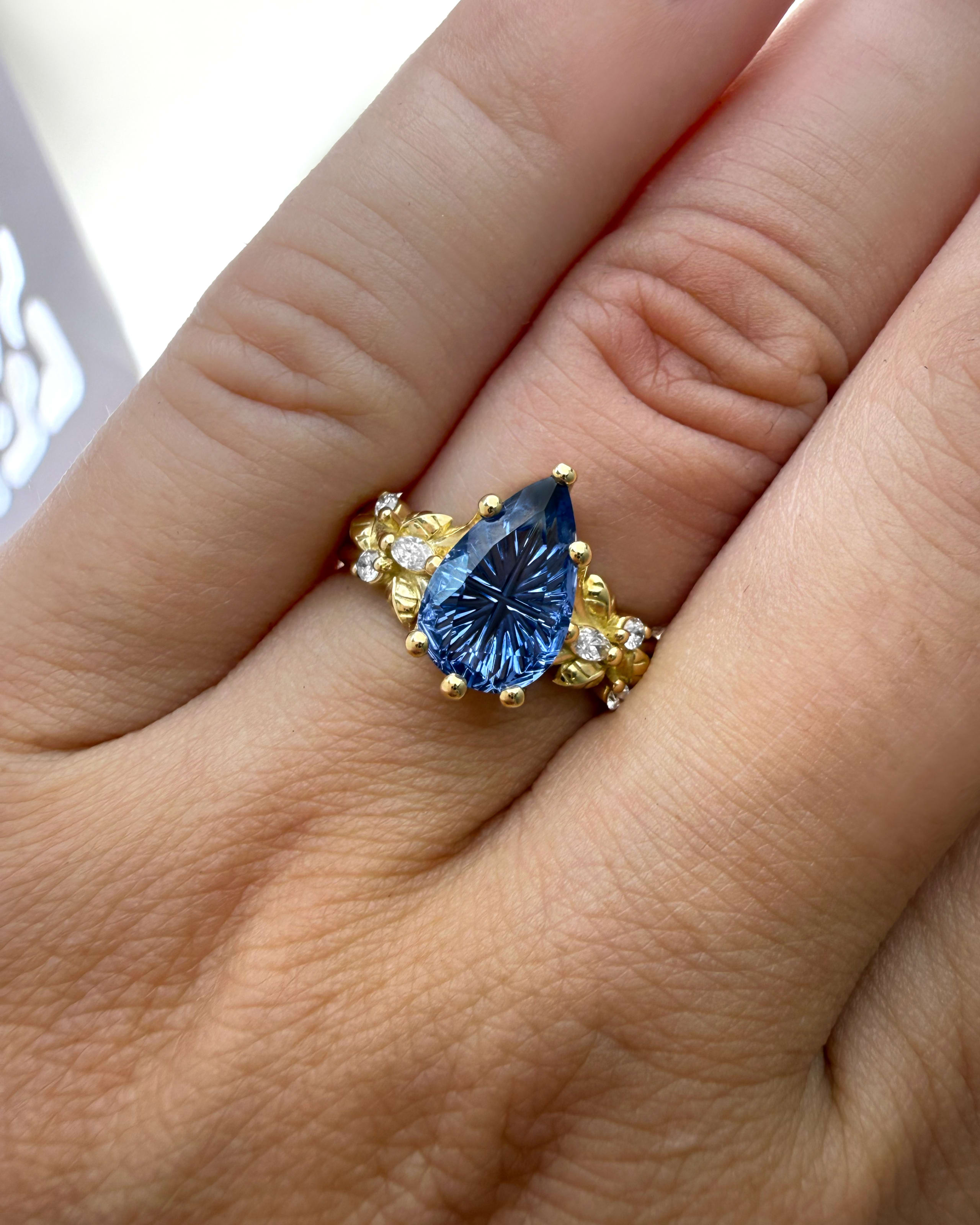 'Flora Belle' Pear fantasy cut sapphire an diamond ring — 4