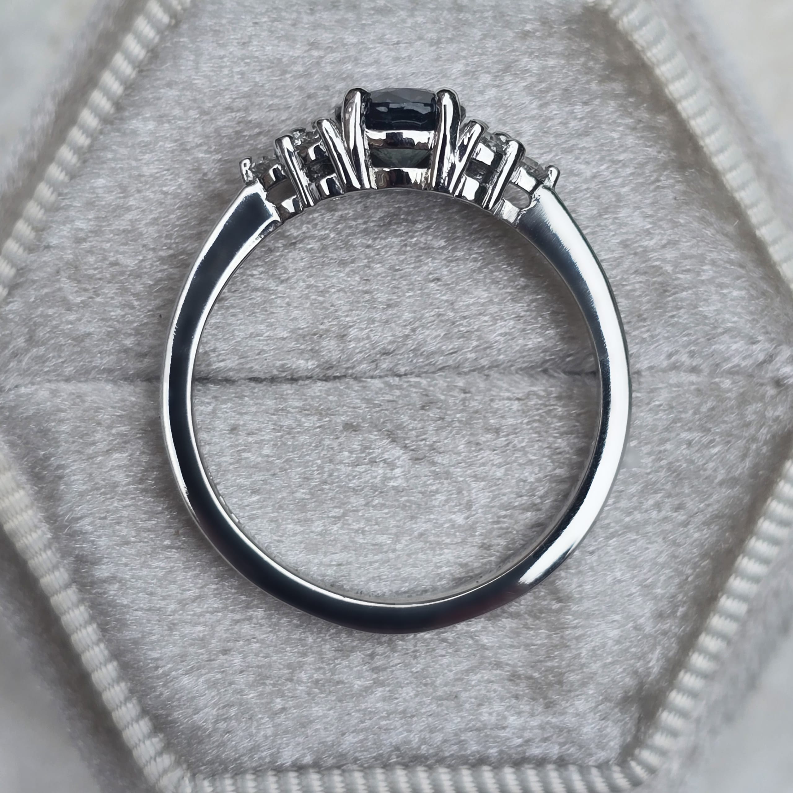 Steely teal sapphire and diamond ring — 2