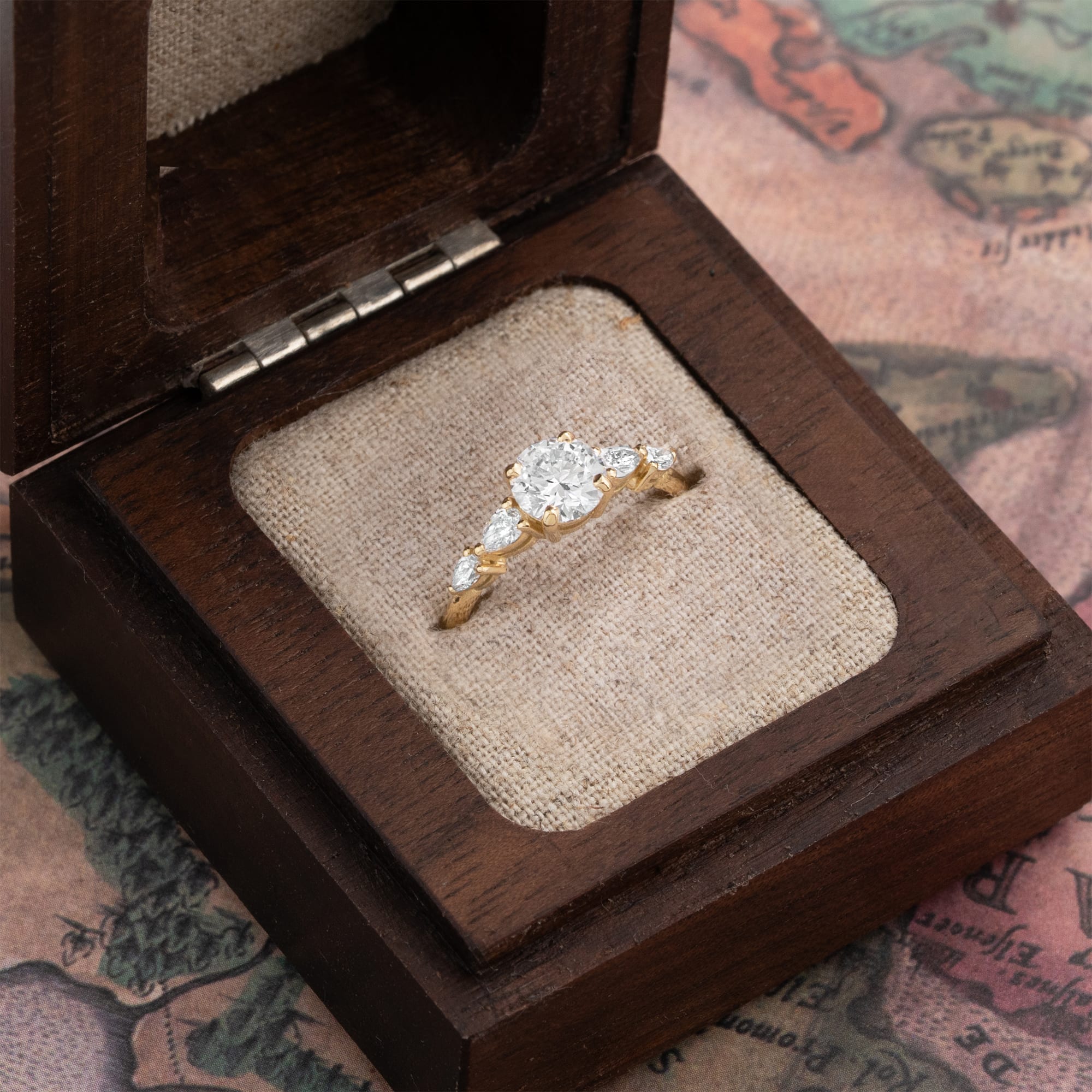 Lab grown diamond 5 stone graduated pear engagement ring — 2