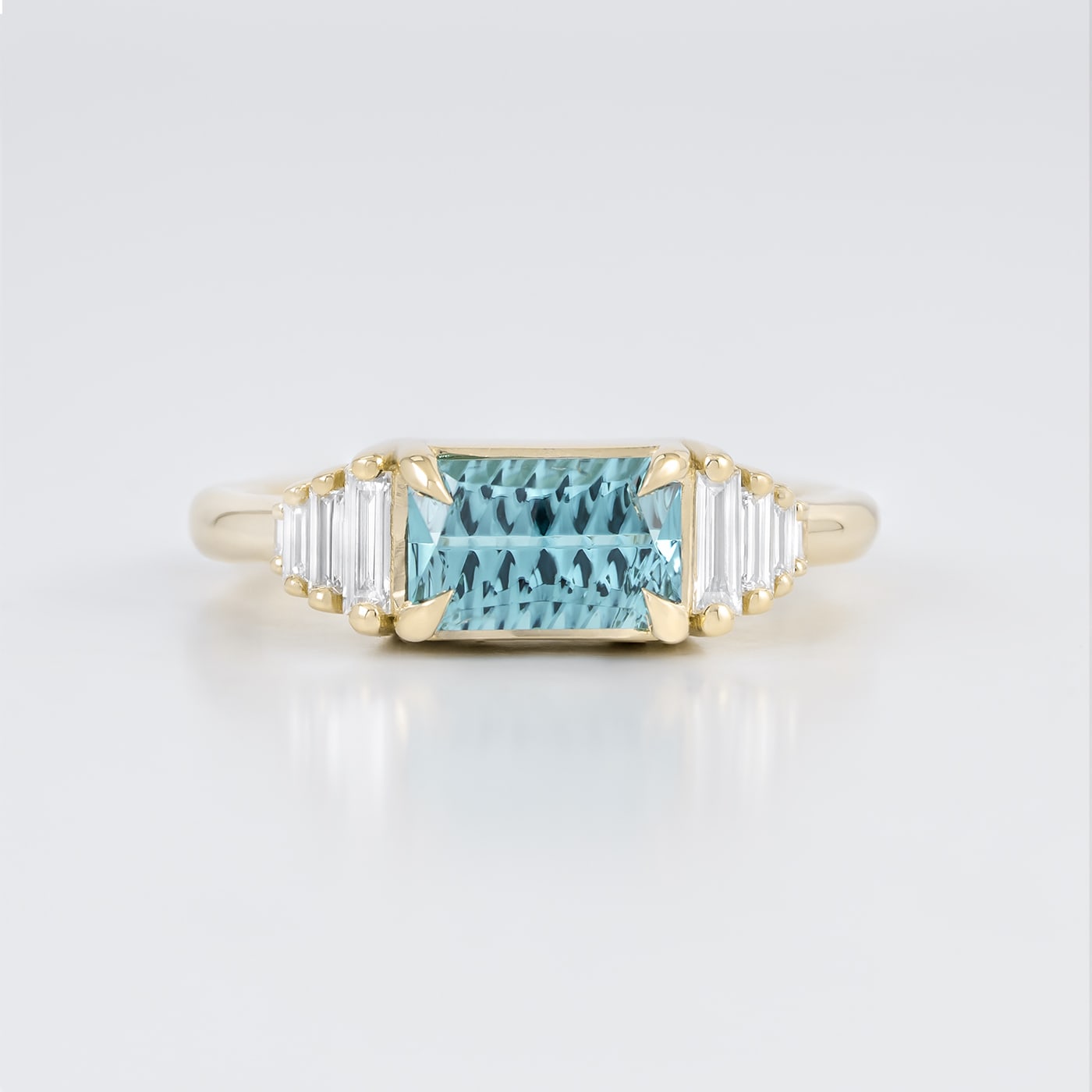 'Bamboo' Electric blue tourmaline and diamond ring