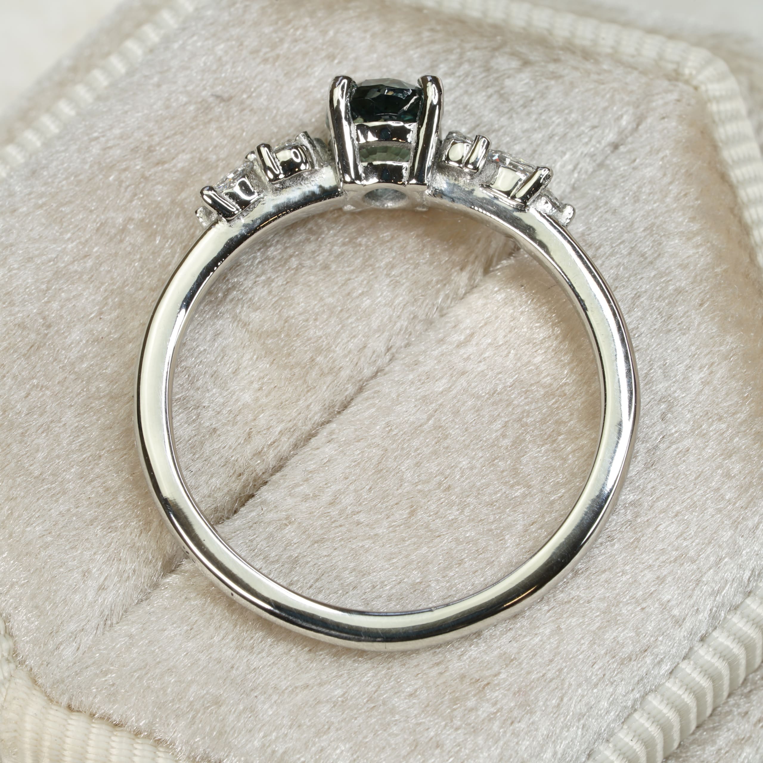 Teal sapphire and lab diamond floral ring — 3
