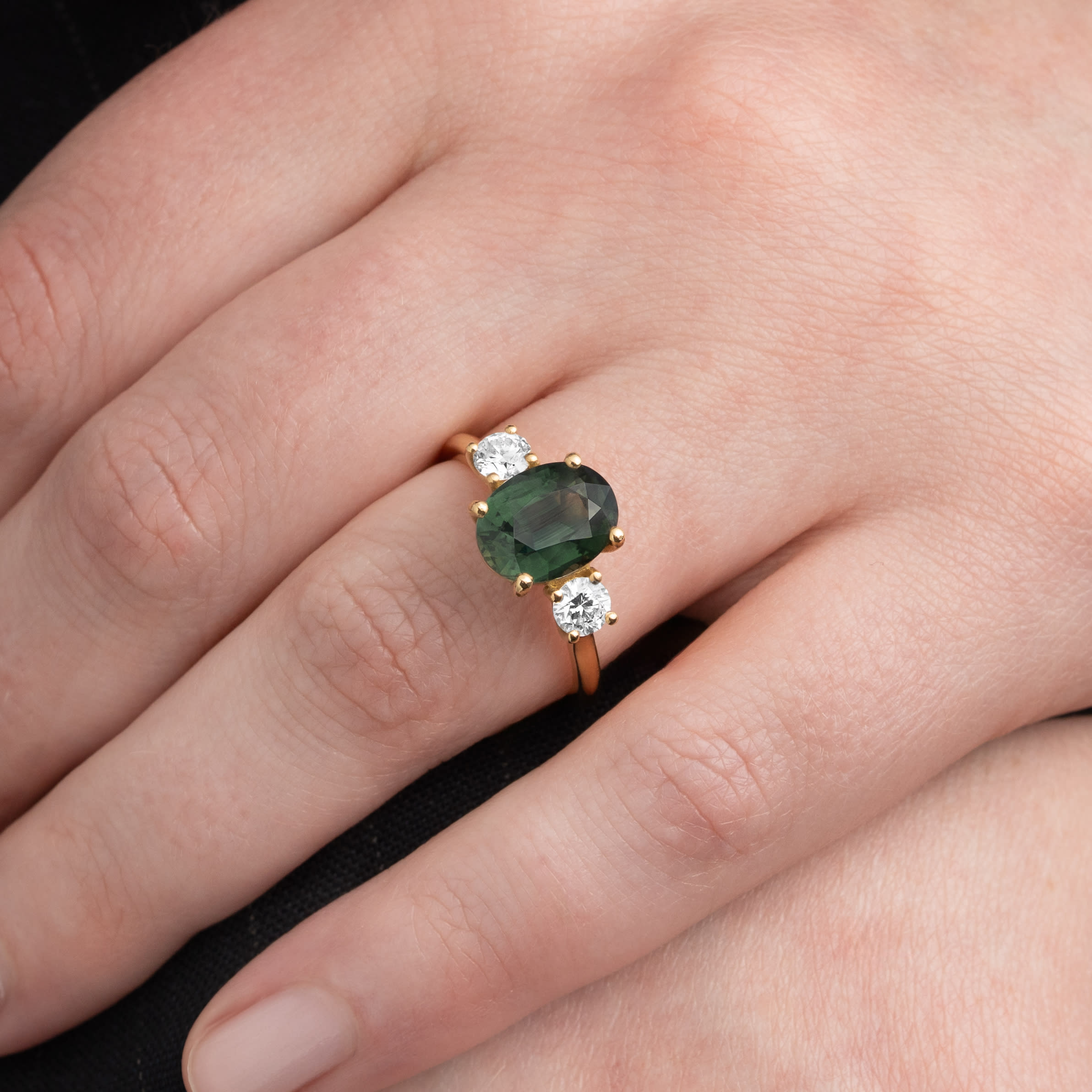 Smoky forest green sapphire and diamond trellis ring — 4