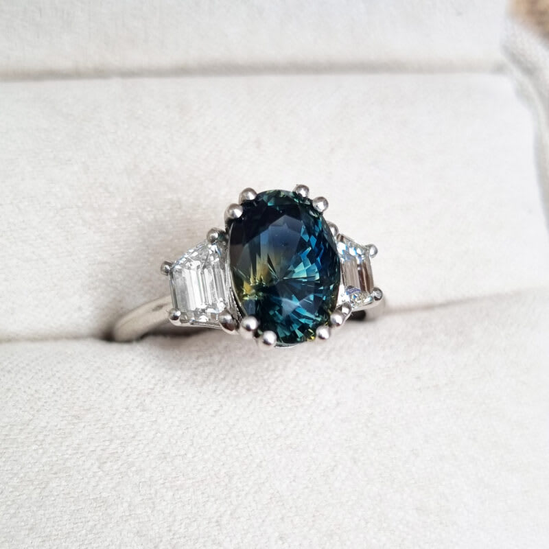 Art deco inspired parti sapphire and diamond ring — 5