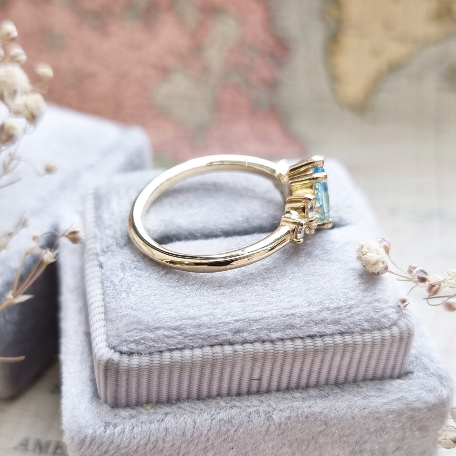 Pear cut aquamarine and diamond cluster ring — 4