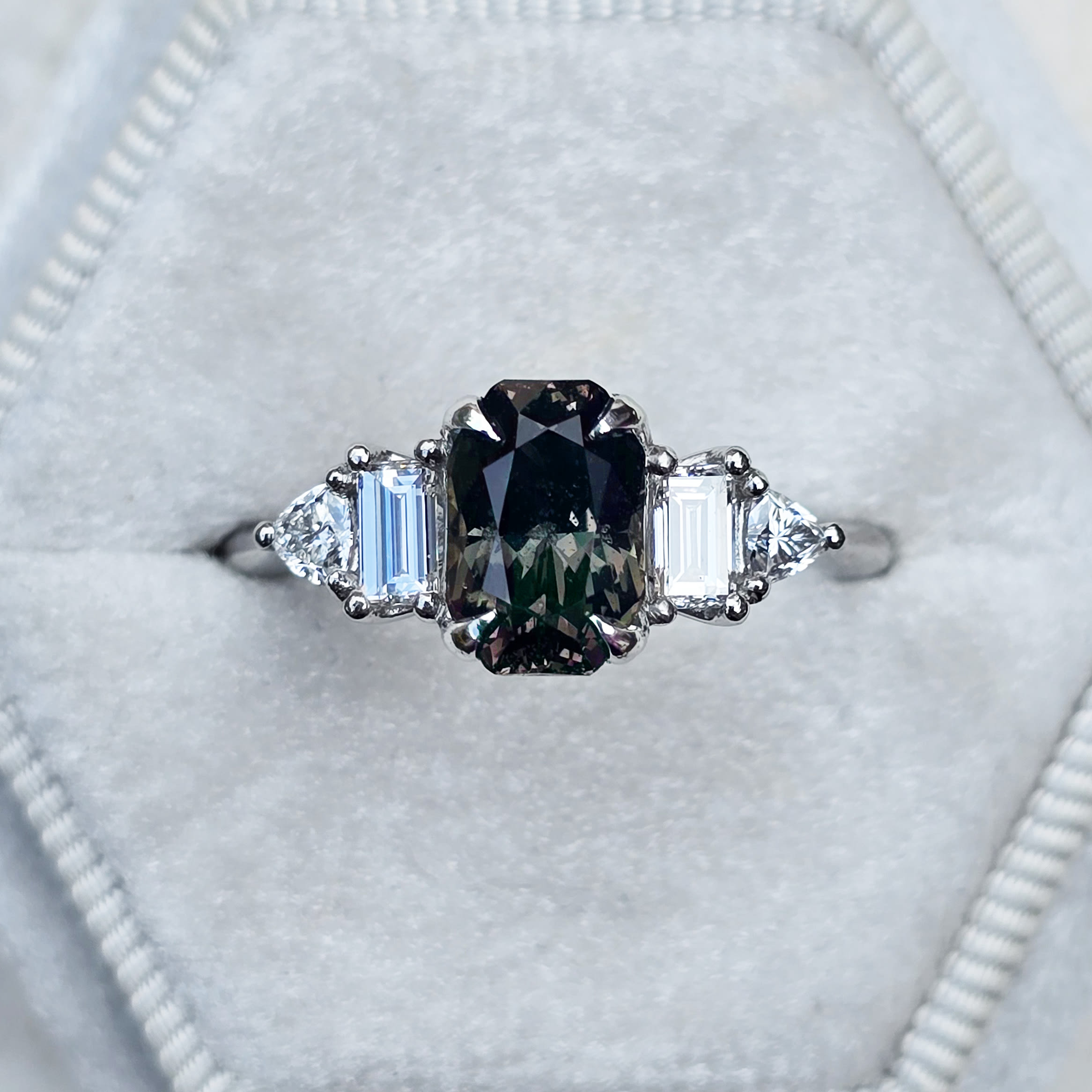 'Starlight' olive green sapphire and diamond ring