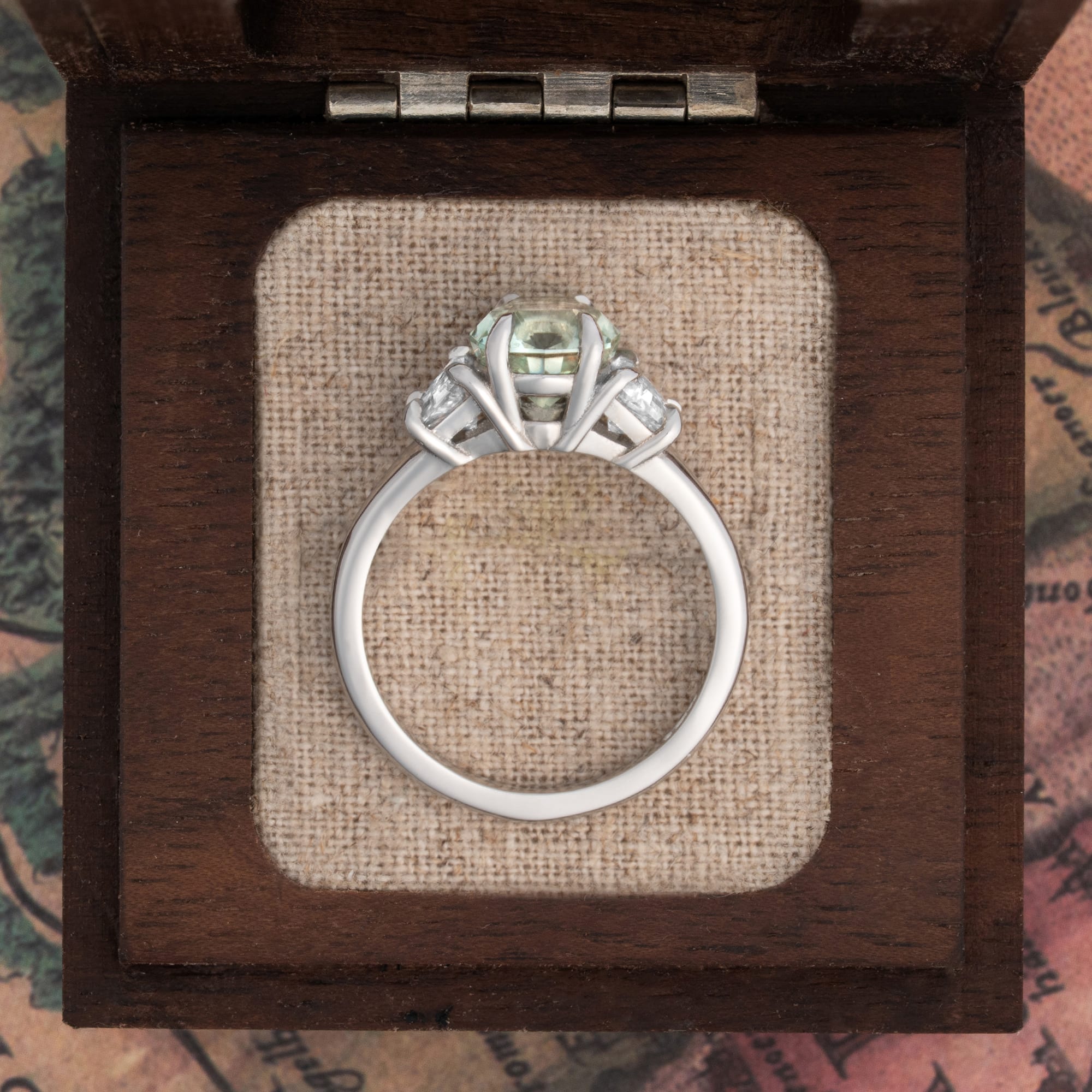 Mint tourmaline and trapzoid lab diamond ring — 5