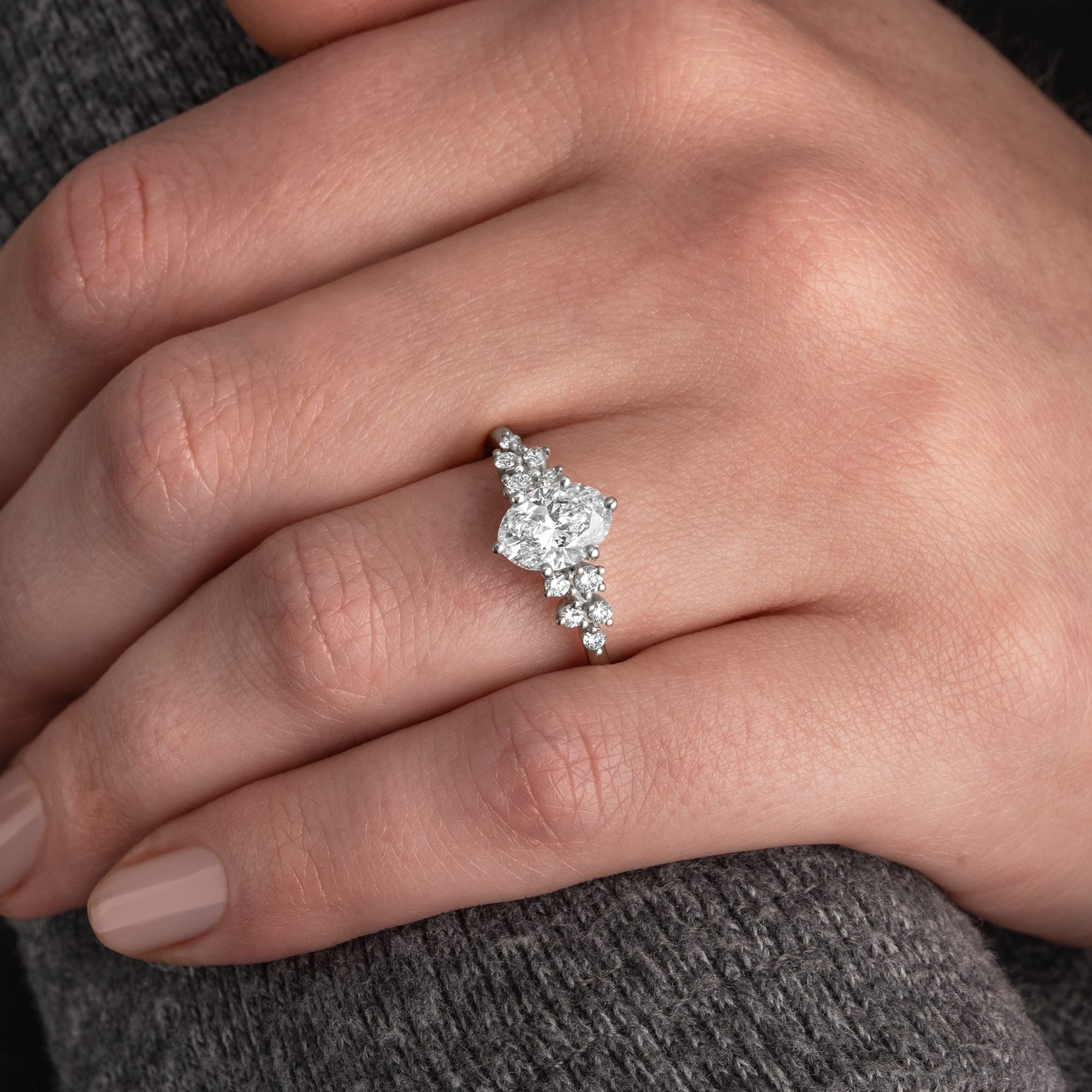 Oval cut lab grown diamond cluster ring — 4