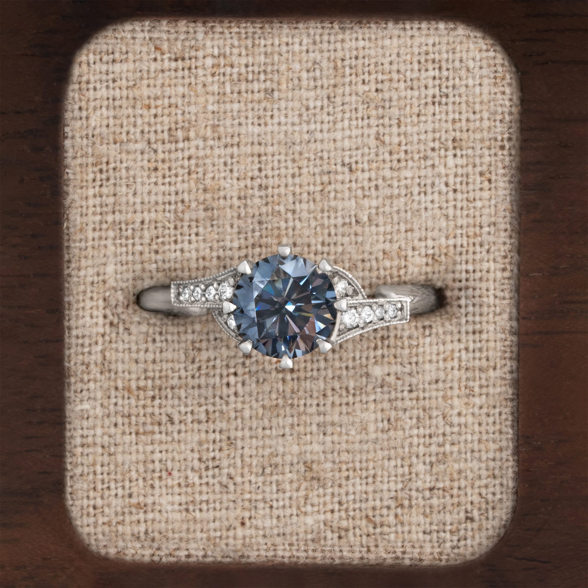 Grey moissanite and diamond engagement ring  — 1