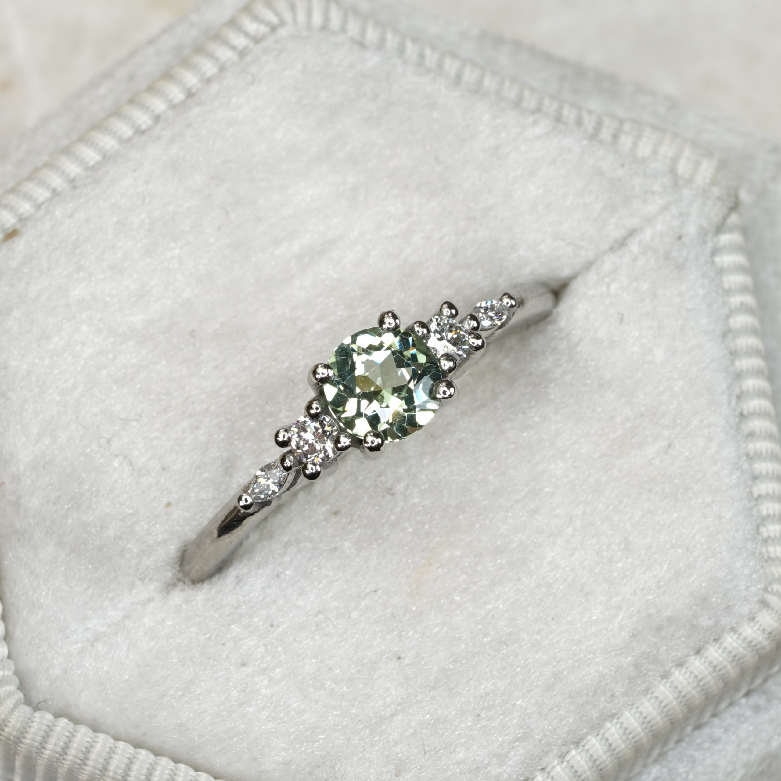 'Arlet' Lab grown seafoam sapphire and diamond ring — 3