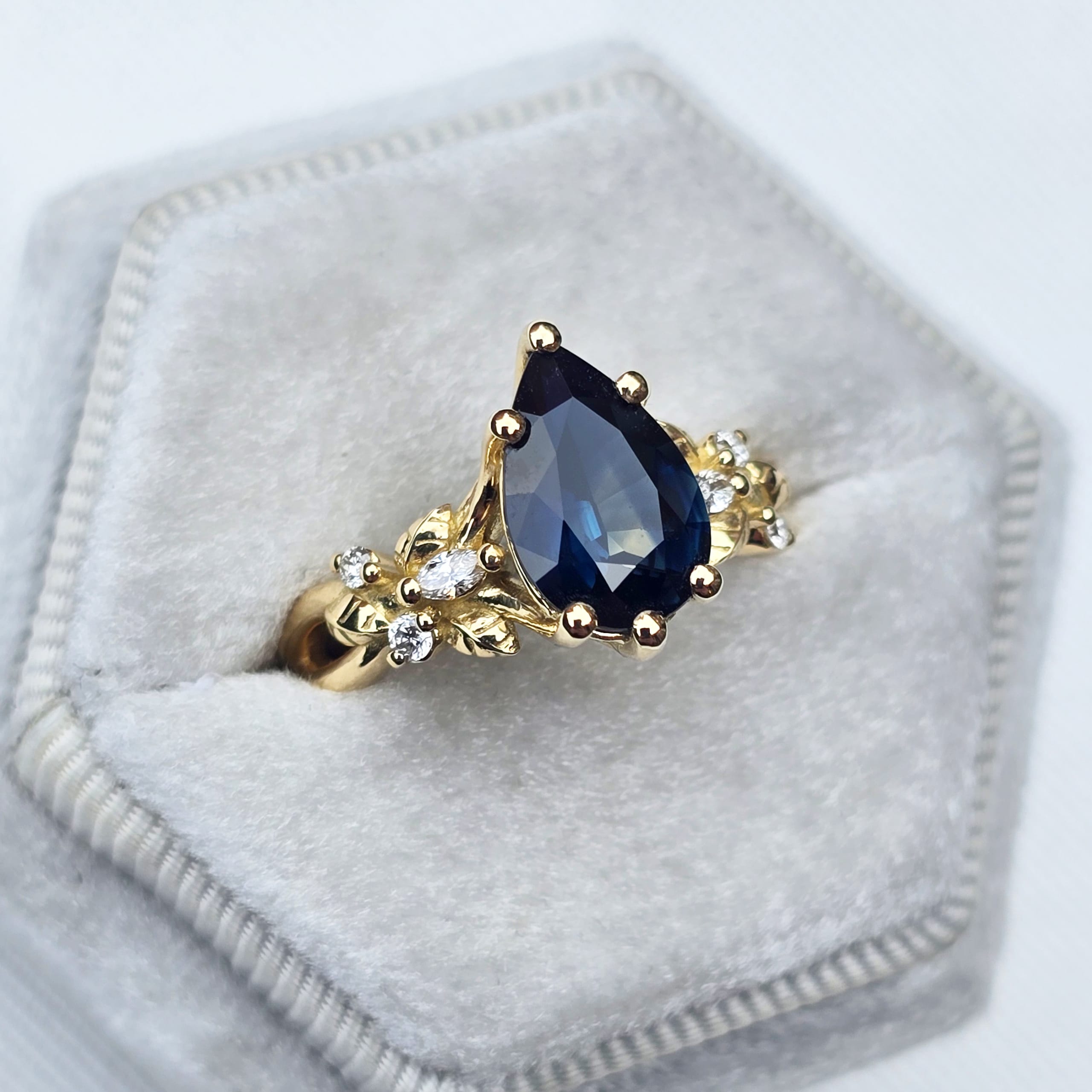 'Flora Belle' Pear Australian sapphire an diamond ring — 3