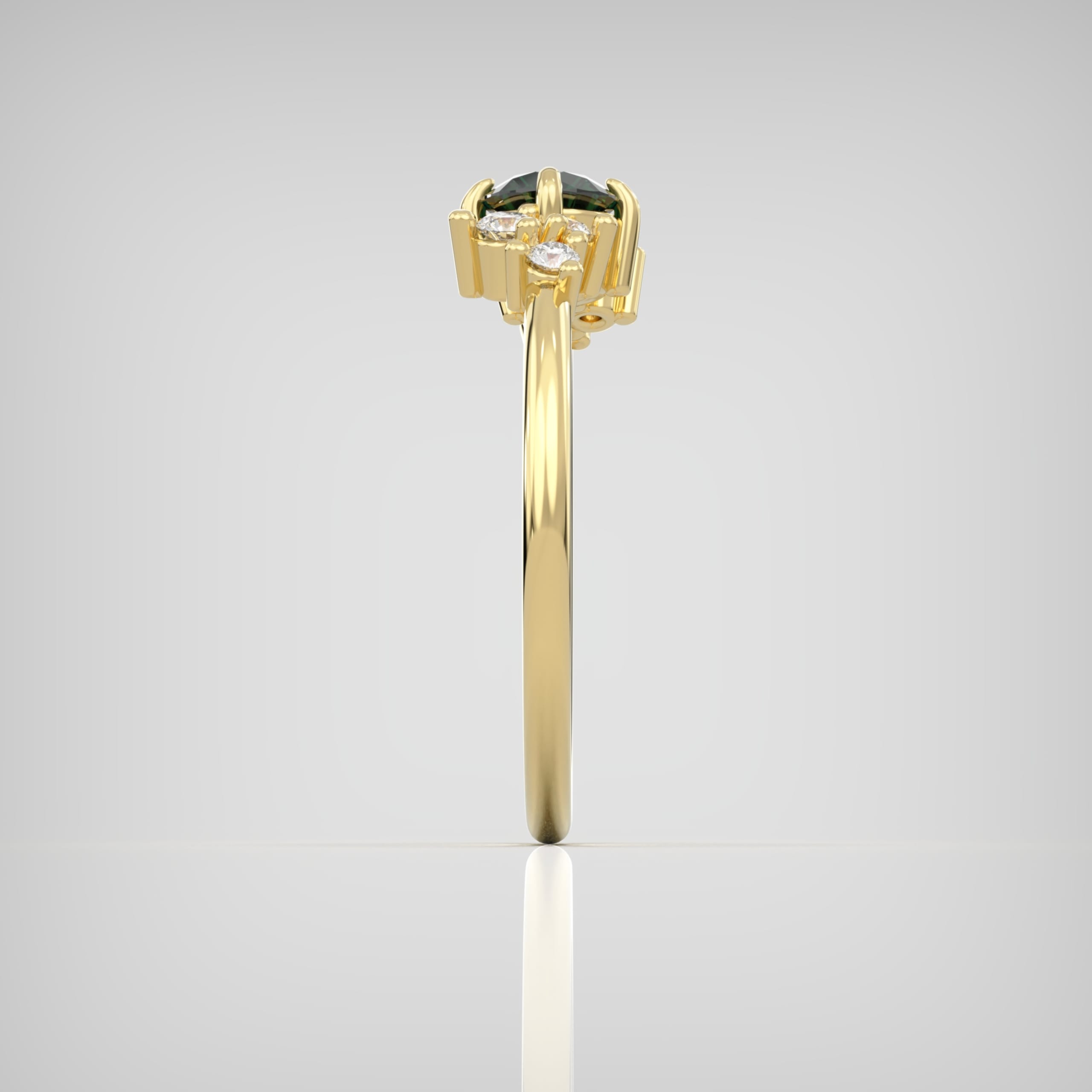 Floral Cluster Ring with Emerald & Diamond Accents - alternate view