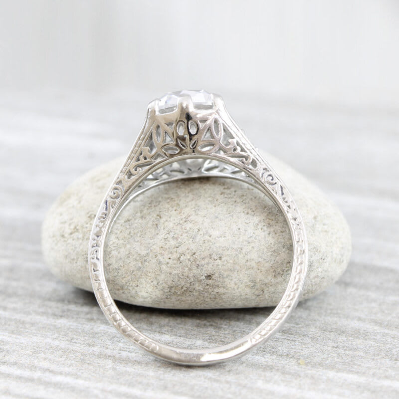 Cushion Cut Moissanite and Diamond Art Deco Engagement Ring — 3