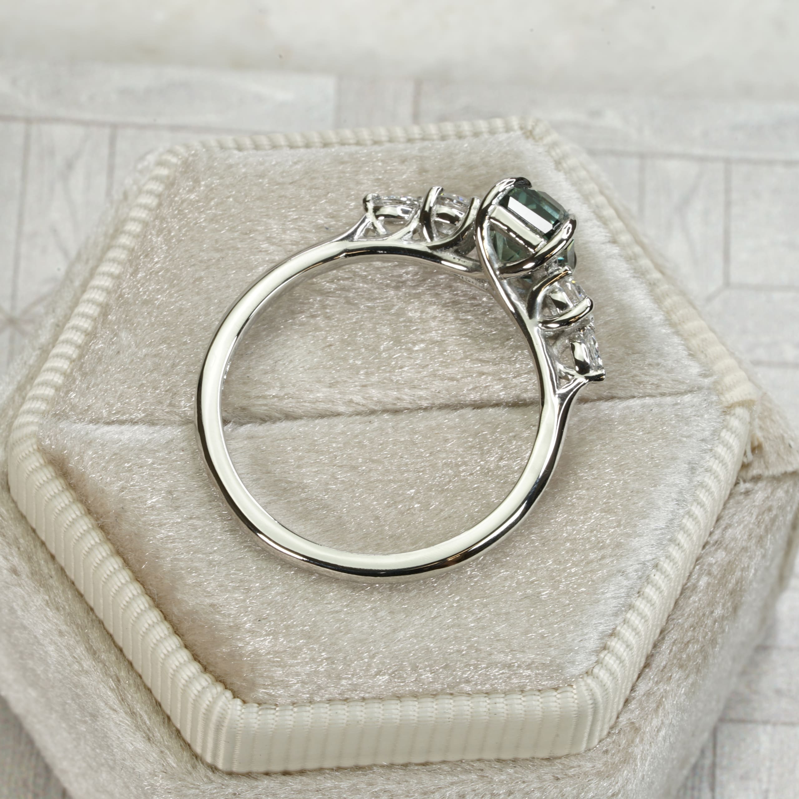 Smoky teal sapphire and diamond ring — 3