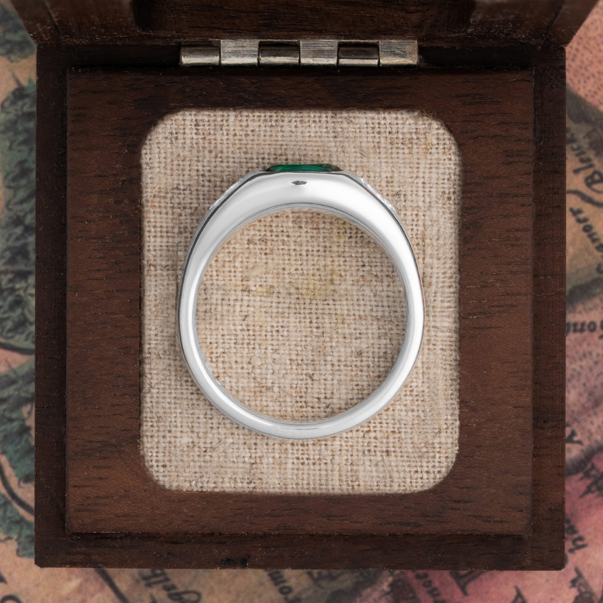 Lab Emerald and diamond bezel set ring  — 4