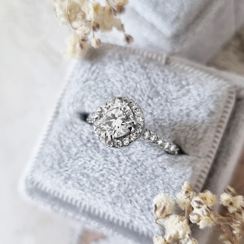 Round cut lab grown diamond halo ring — 5