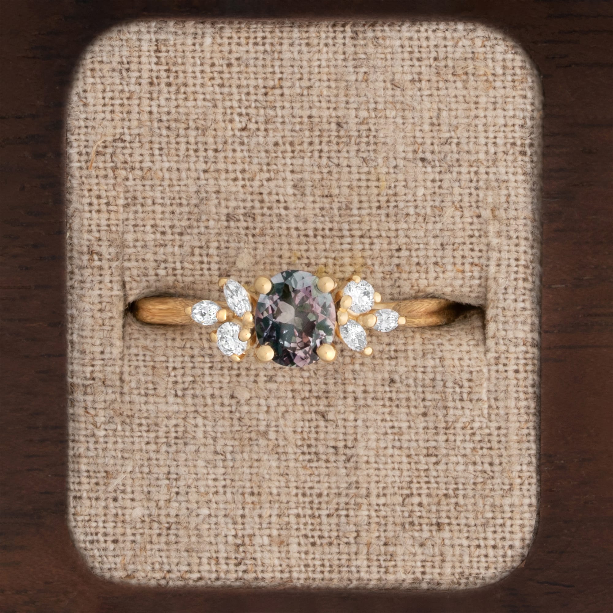 'Dawnflower' Unique colour change sapphire and diamond ring — 2