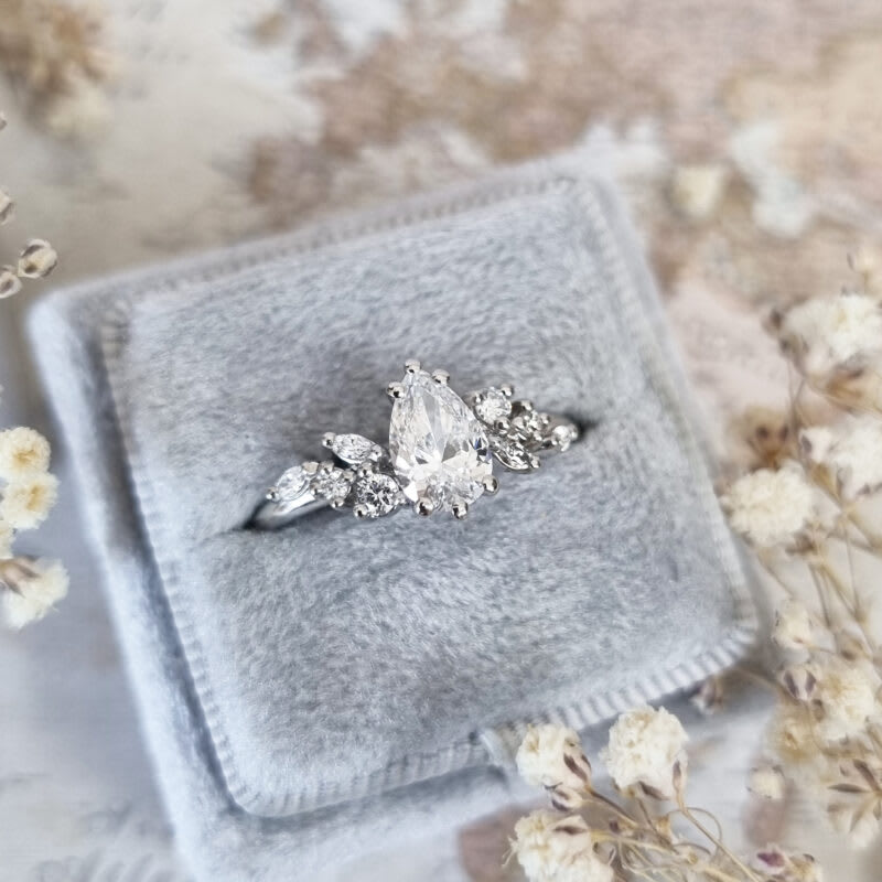 Pear cut lab grown diamond floral engagement ring in platinum — 4