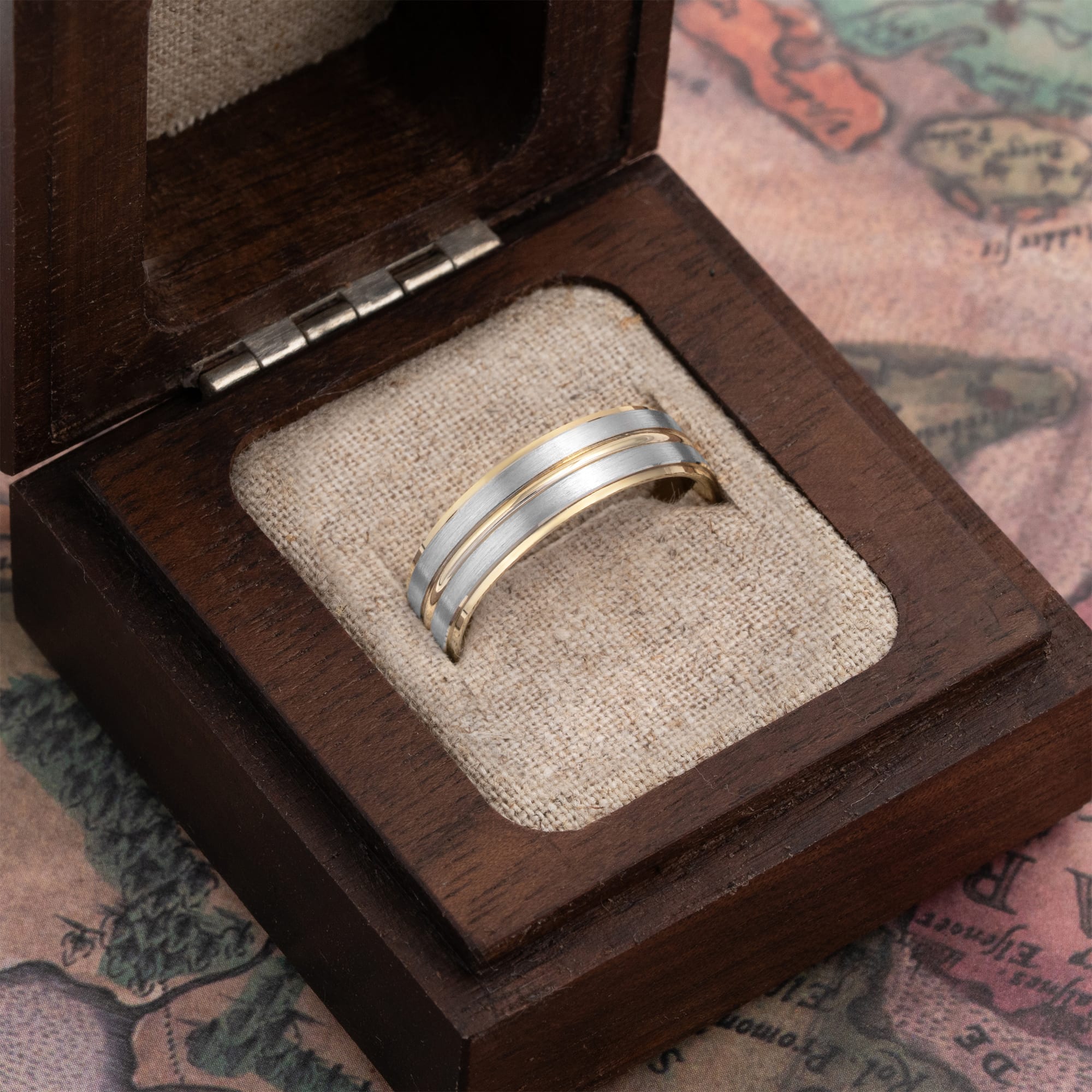 Two tone tramline stepped edge wedding band - alternate view