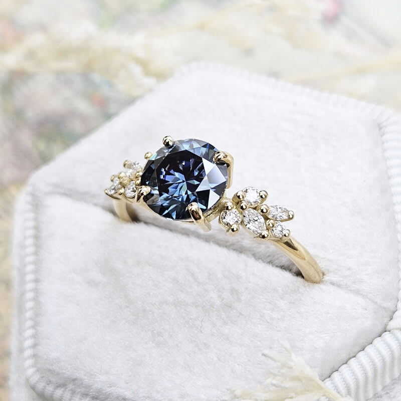 Blue moissanite and diamond floral inspired ring — 3