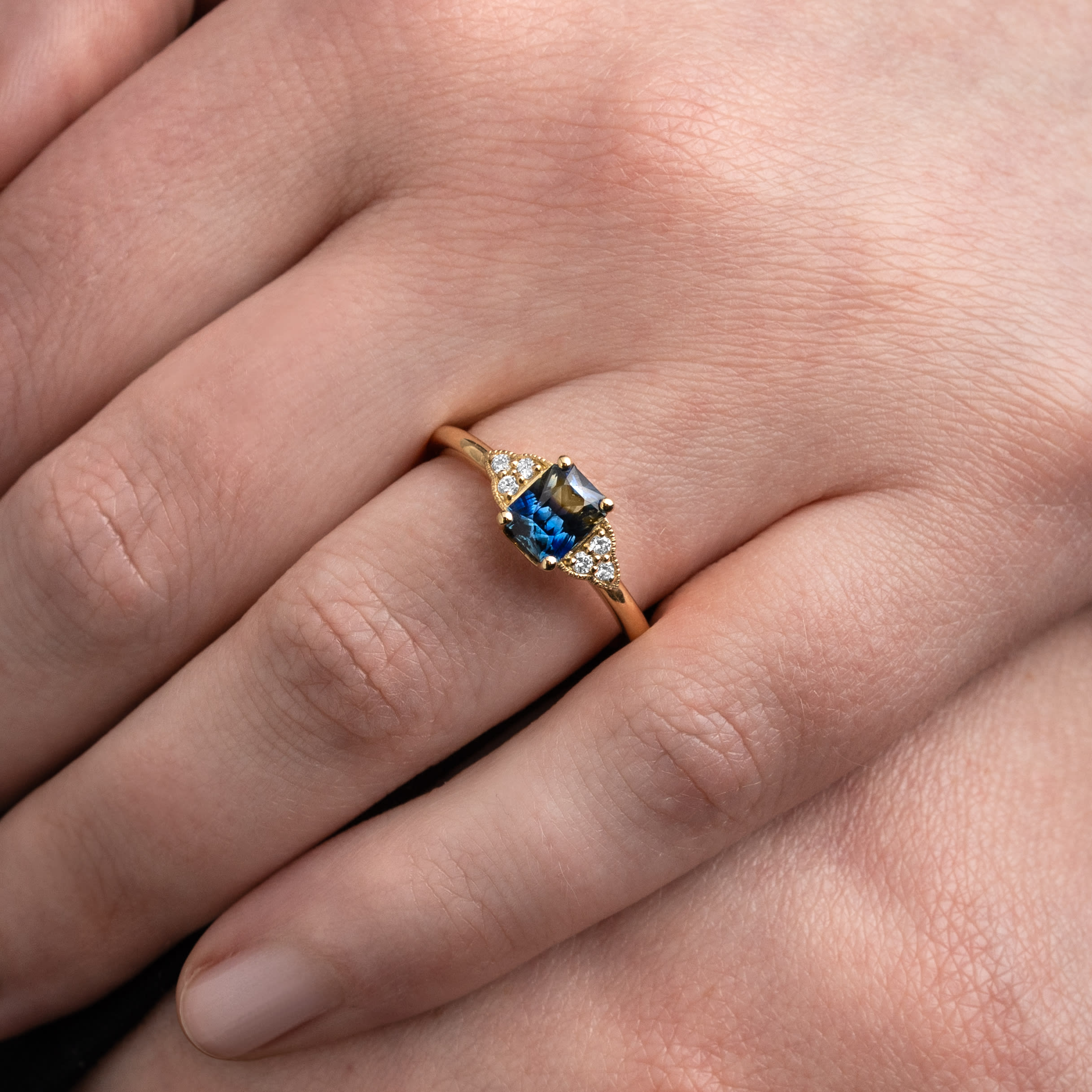 Antique inspired sapphire diamond engagement ring  — 4