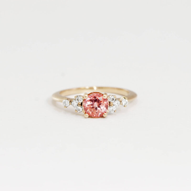 Peach padparadscha sapphire and diamond engagement ring — 1